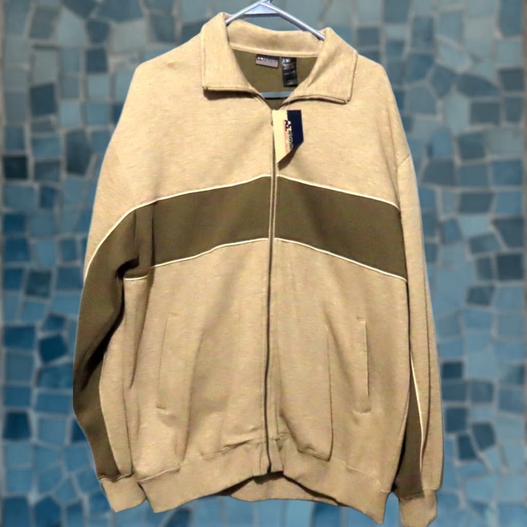Vintage AZ Sport Men's XL Full Zip Jacket Collared Khaki Heather Zip Sweatshirt NWT Windbreaker Casual Size US XL / EU 56 / 4 - 1 Thumbnail