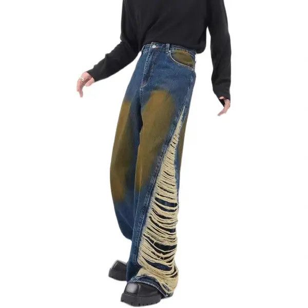 Japanese Brand VIBE Street retro ripped jeans with side holes and raw edges Size US 33 - 3 Thumbnail