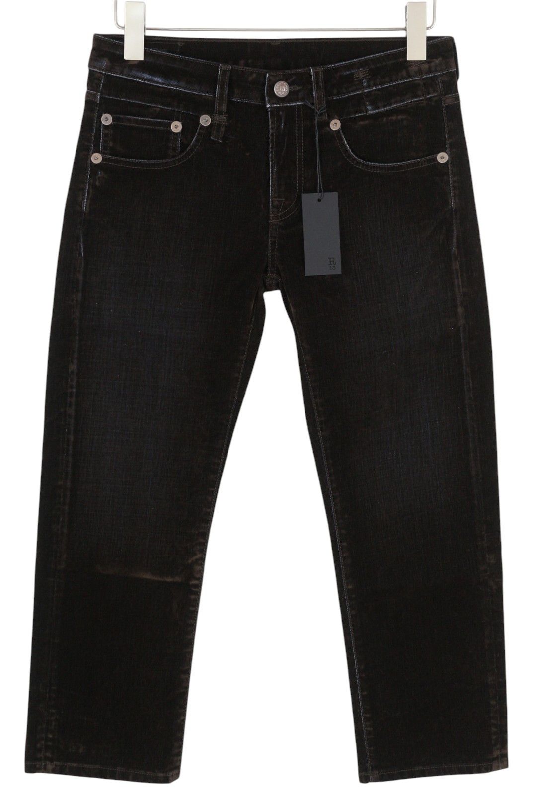 R13 BOY STRAIGHT 25 Flocked Brown Velvet Cropped Dark 86261 Size 25" / US 0 / IT 36 - 1 Thumbnail