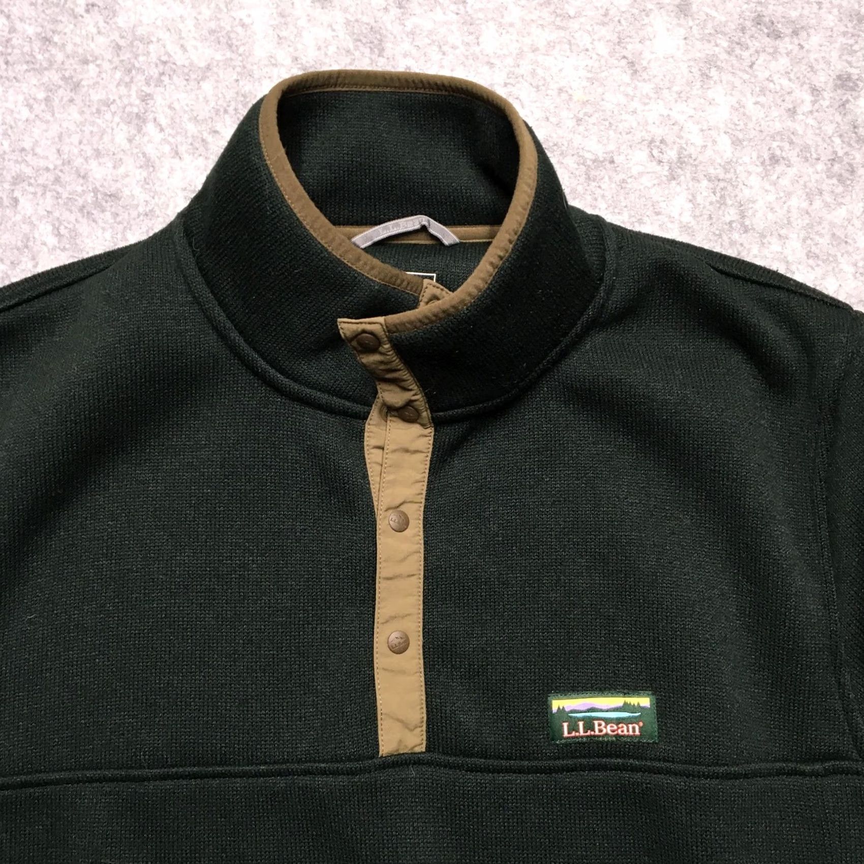 Vintage L.L. Bean Sweatshirt Mens Large Green Snap Fleece Pullover Slightly Fitted Mock Neck Logo Pocket Size US L / EU 52-54 / 3 - 6 Thumbnail
