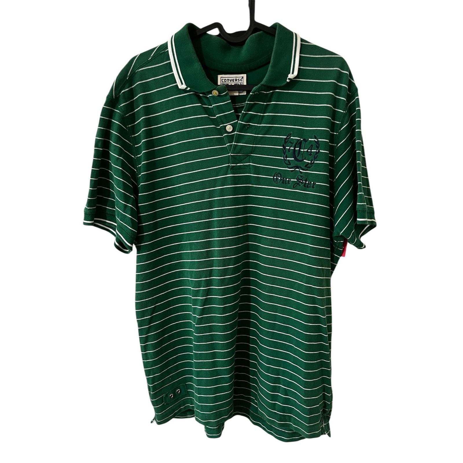 Converse Converse One Star Polo Shirt Green White Striped Vintage Size US L / EU 52-54 / 3 - 1 Thumbnail