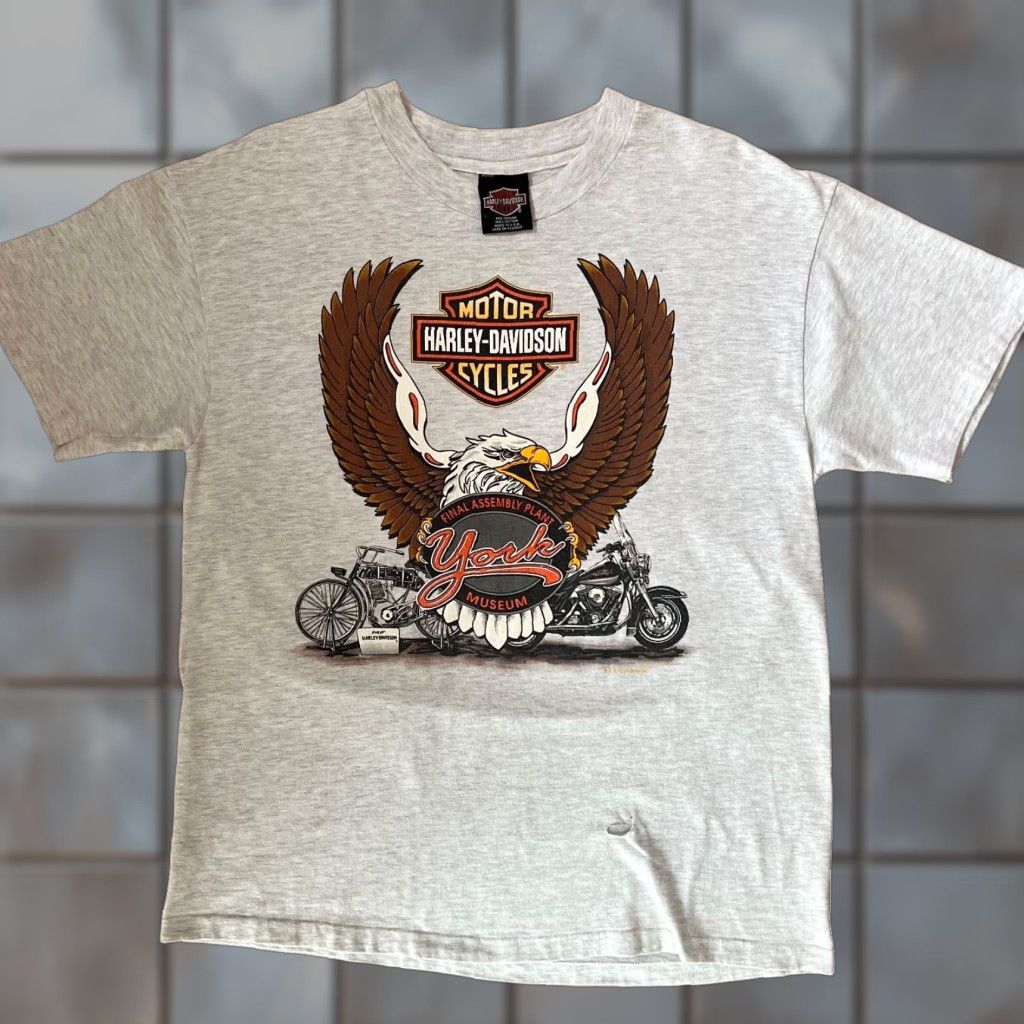 Harley Davidson VINTAGE Harley-Davidson Shirt L Gray 90s Final Assembly Plant Biker Eagle Art Shirt Mens 90s Harley-Davidson USA Cartoon Ice Age Logo Size US L / EU 52-54 / 3 - 1 Thumbnail