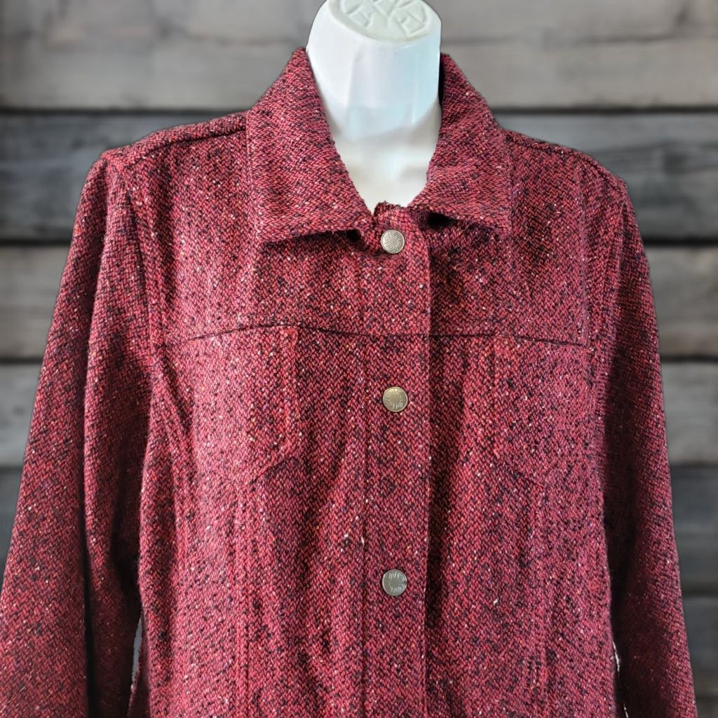 J. Jill J Jill Womens Tweed Jacket Sz Large Red Black Wool Blend Snap Buttons Jacket Womens Large Red Tweed Wool Blend Snap Buttons Size L / US 10 / IT 46 - 1 Thumbnail