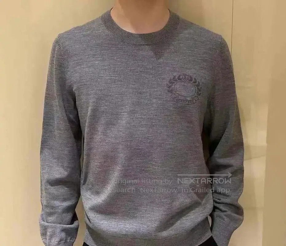 Burberry Burberry Gray Logo Knit Sweater for Men. Size US XL / EU 56 / 4 - 1 Thumbnail