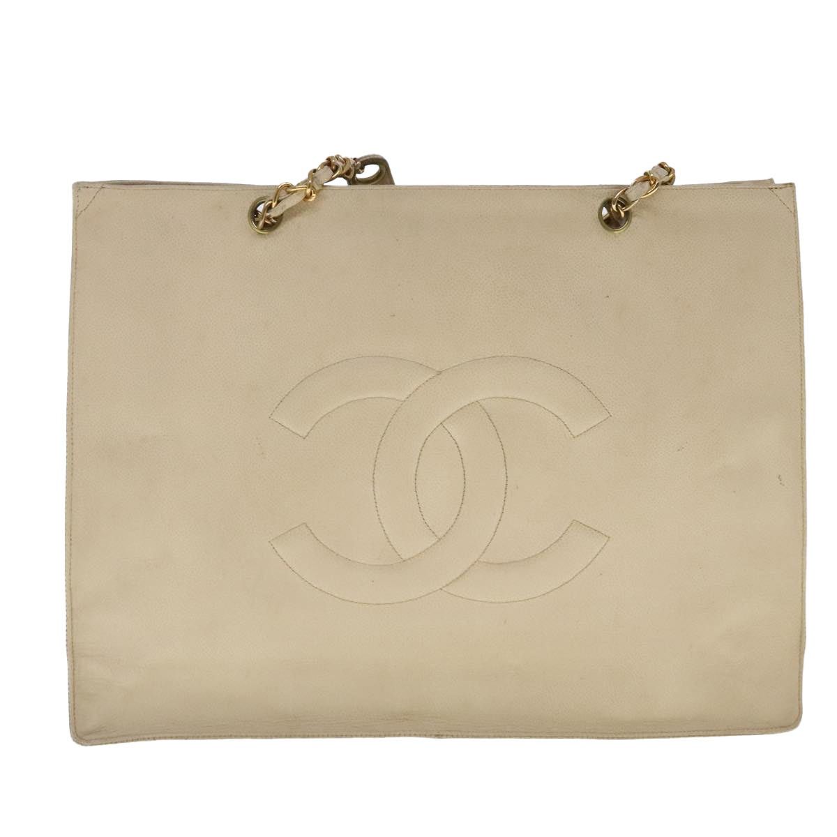 Chanel CHANEL Coco Mark Chain Tote Bag Caviar Skin Beige Gold CC Size ONE SIZE - 2 Thumbnail