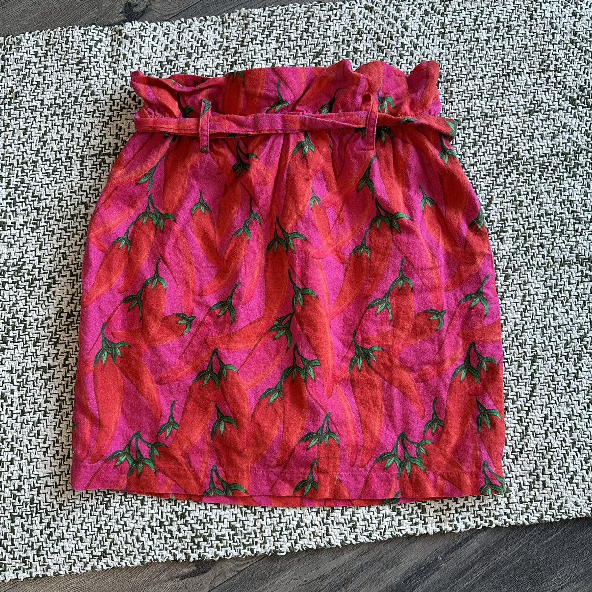 Farm Rio FARM Rio Pink & Red Chili Peppers Paperbag Mini Skirt Size 26" / US 2 / IT 38 - 10 Thumbnail