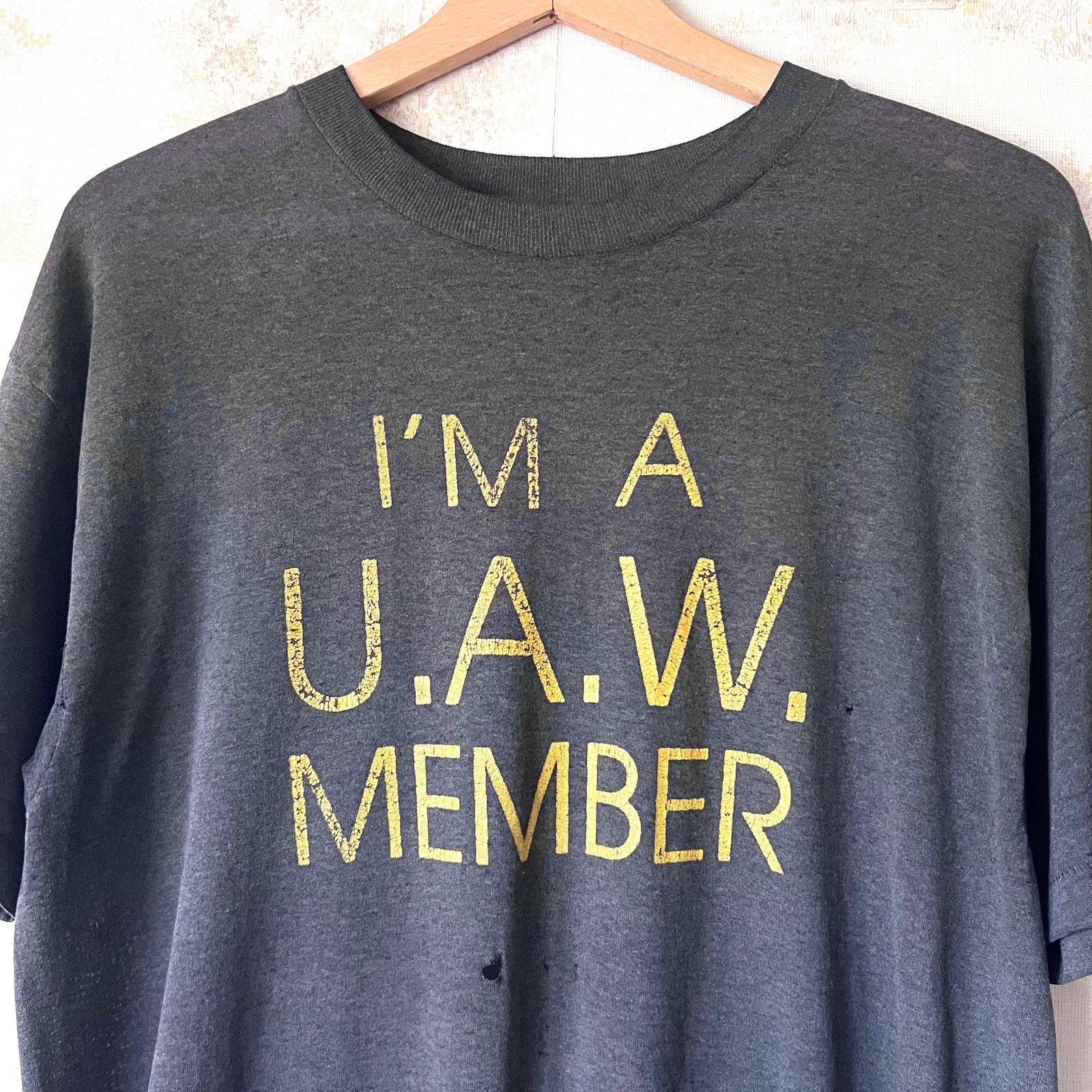 Vintage 1980s UAW Member T-Shirt | Thrashed Vintage Union Tee | L/XL Size US L / EU 52-54 / 3 - 2 Thumbnail