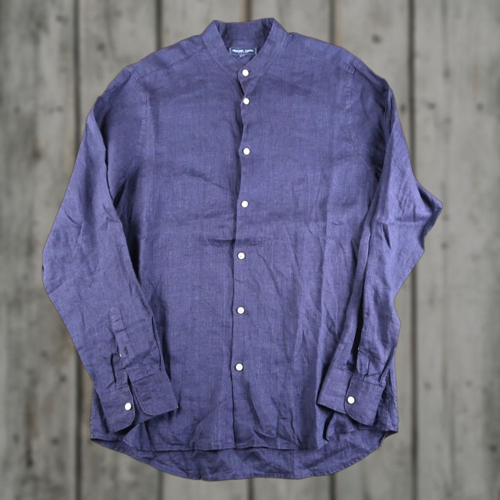 Frescobol Carioca Men’s 2XL Blue Band Collar Shirt 100% Italian Linen L/S Casual Button-Up