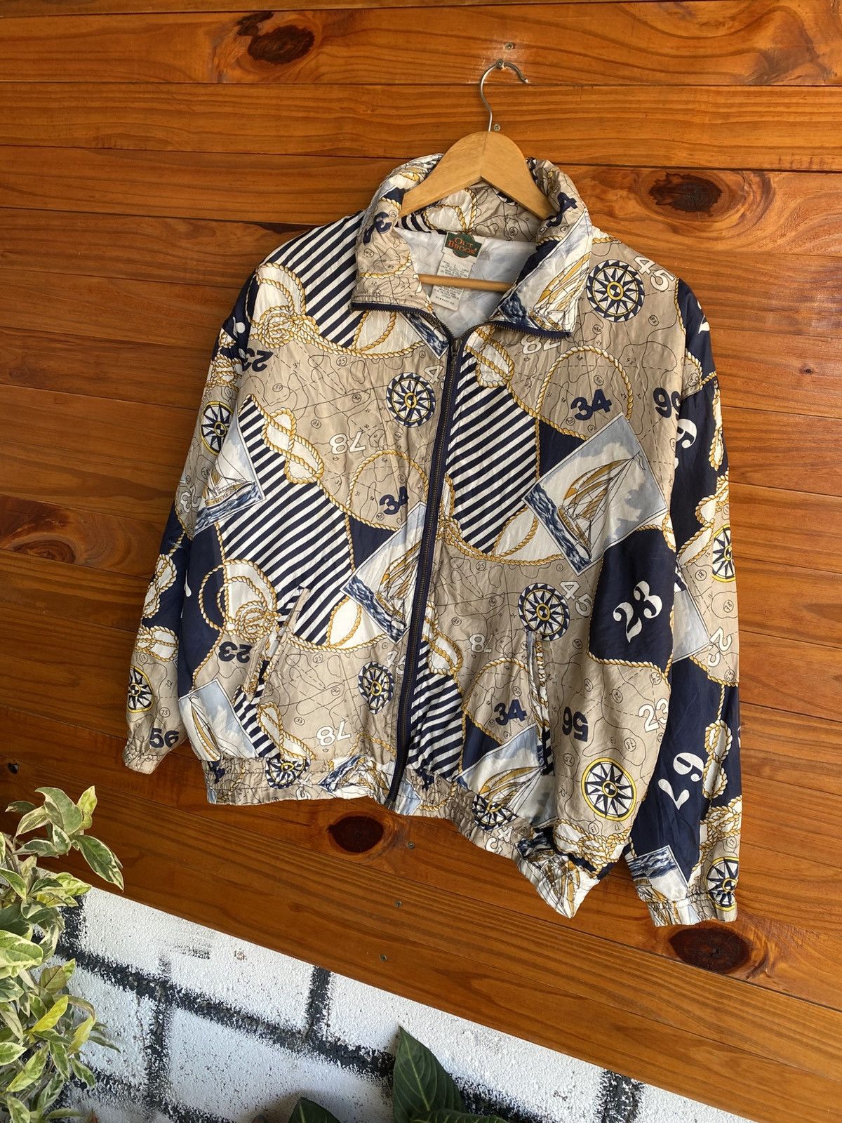 Japanese Brand Out Brook Nautical Print Jacket | Vintage Sailing Pattern Size US L / EU 52-54 / 3 - 4 Thumbnail