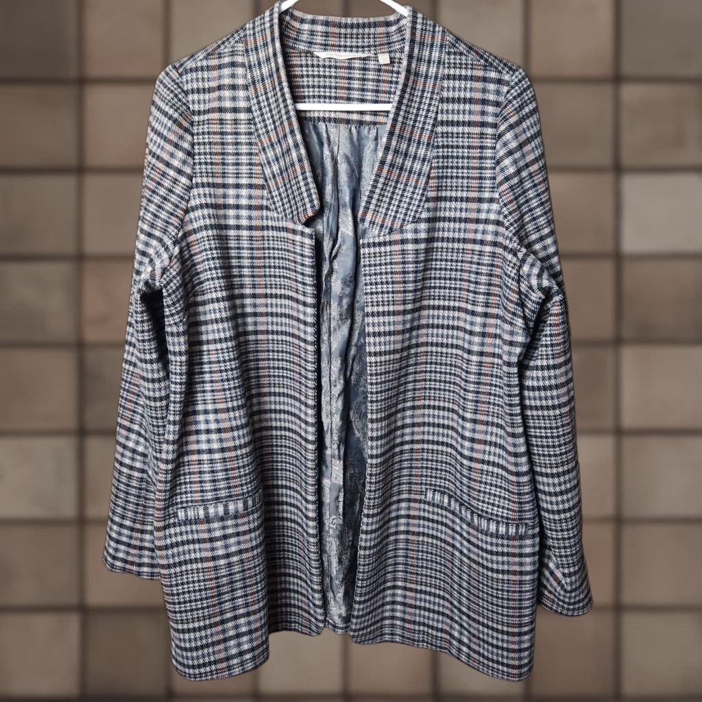 Soft Surroundings Soft Surroundings St. James Jacket Blazer Open Front Houndstooth Plaid-Size M Womens Regular Blazer Open Front Size M / US 6-8 / IT 42-44 - 1 Thumbnail