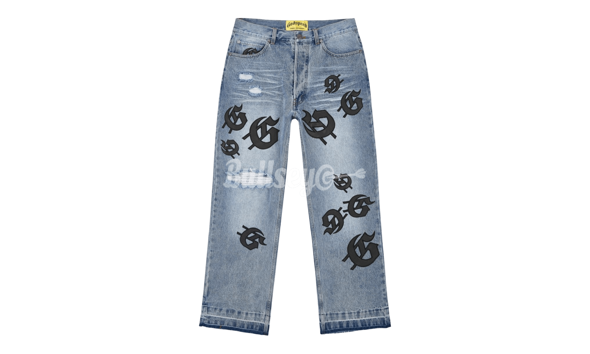 Scattered GS Logo Blue Wash Denim Jeans