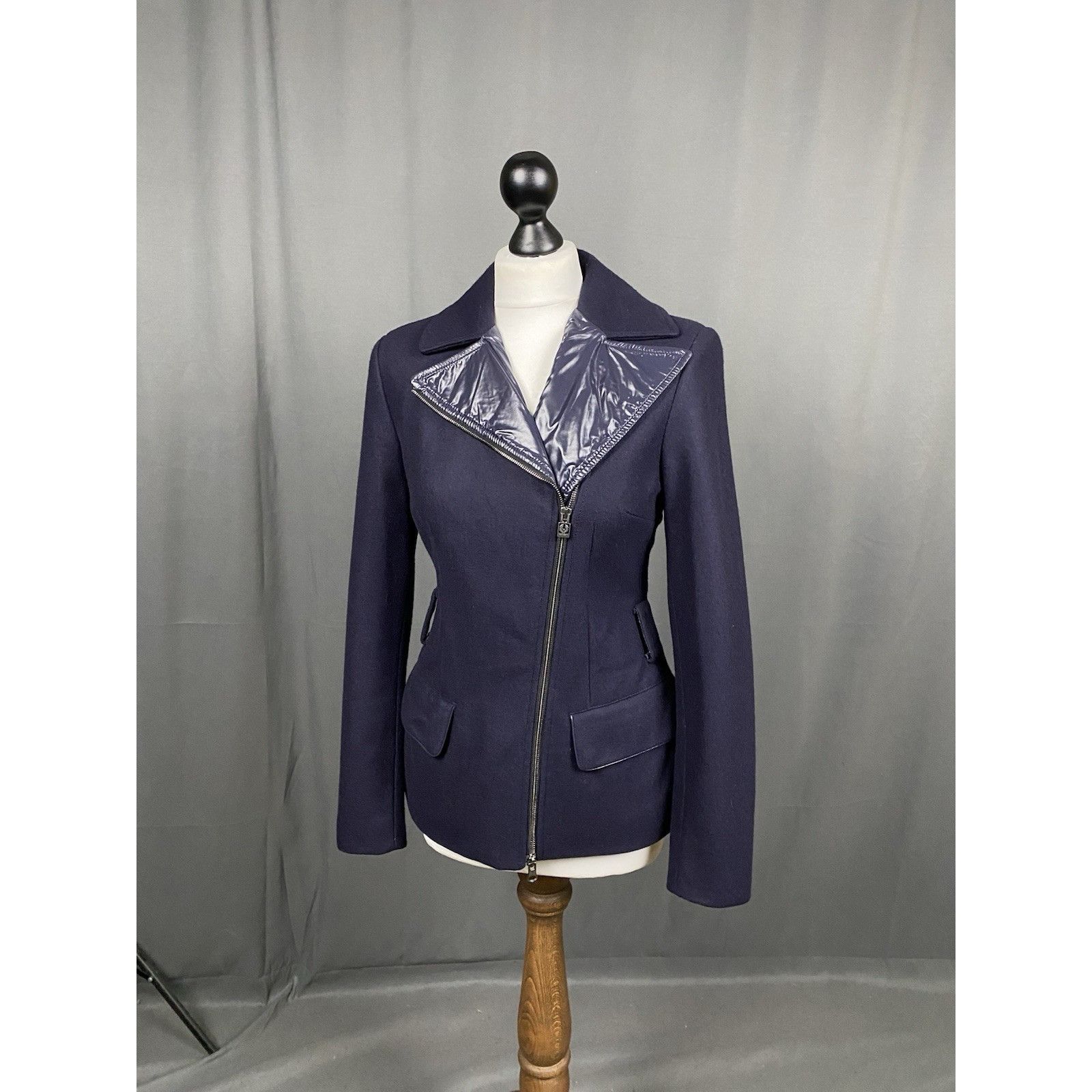 Belstaff Belstaff Women's Blue Wool Assymetric Motorcycle Biker Jacke Size M / US 6-8 / IT 42-44 - 2 Thumbnail