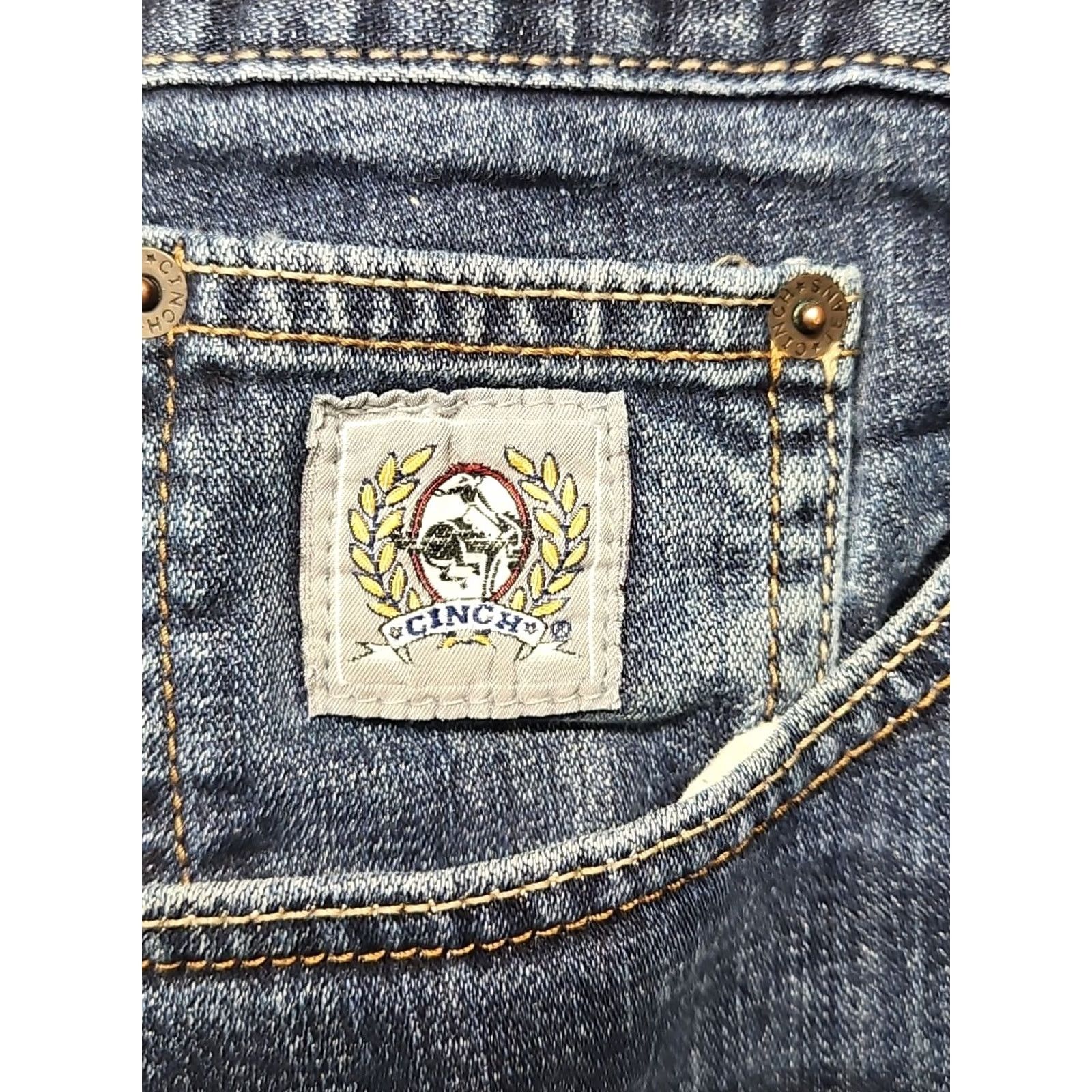 Vintage Cinch Jeans Men Dark Wash 36x30 Straight Leg Western Cotton Blend Stretch Button Fly Zip Belted Regular Fit Blue Mens Jeans Size US 36 / EU 52 - 3 Thumbnail