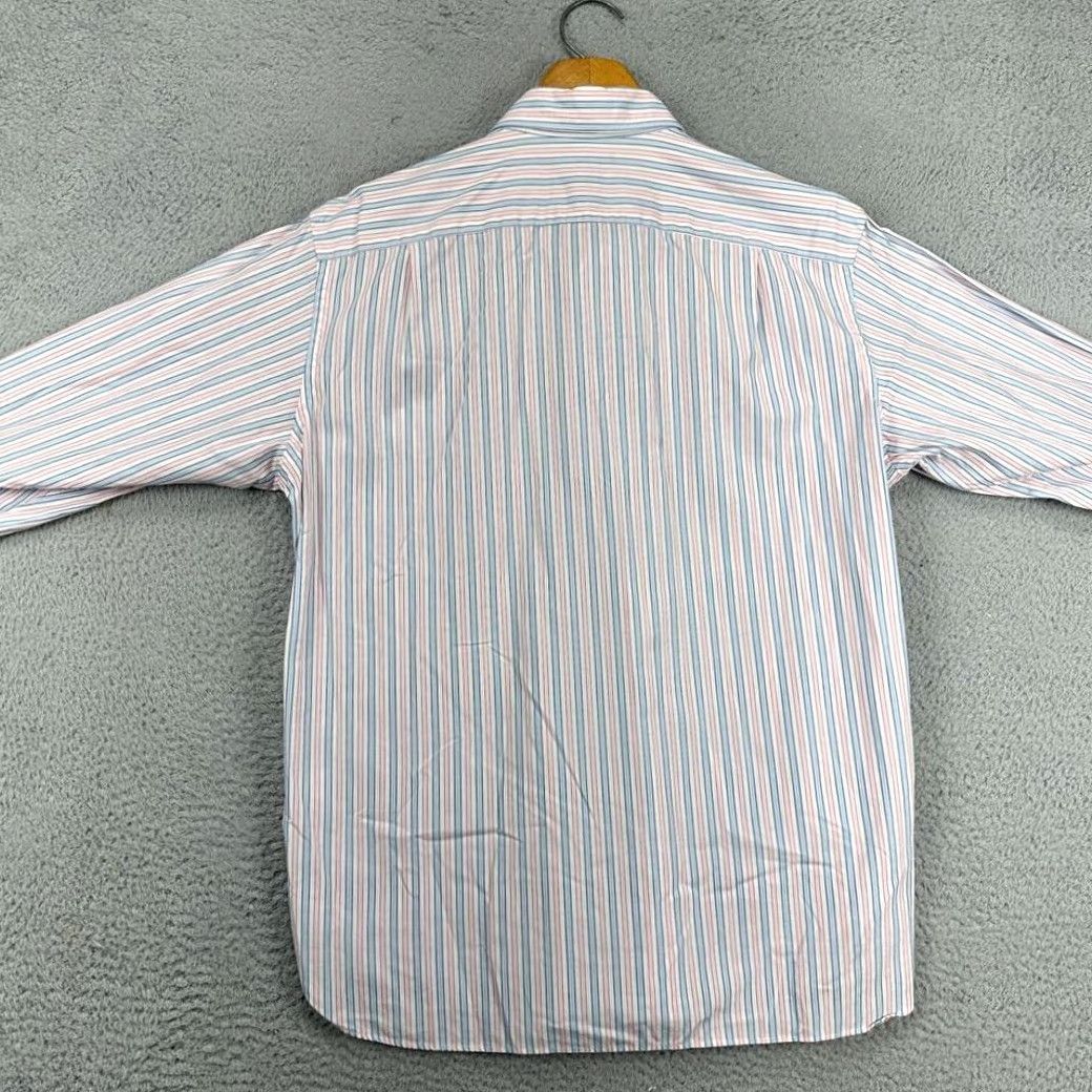 Vintage J Crew Dress Shirt Adult Medium 15-15.5 Blue Pink Striped Button Up Pocket Mens Size 40R - 3 Thumbnail