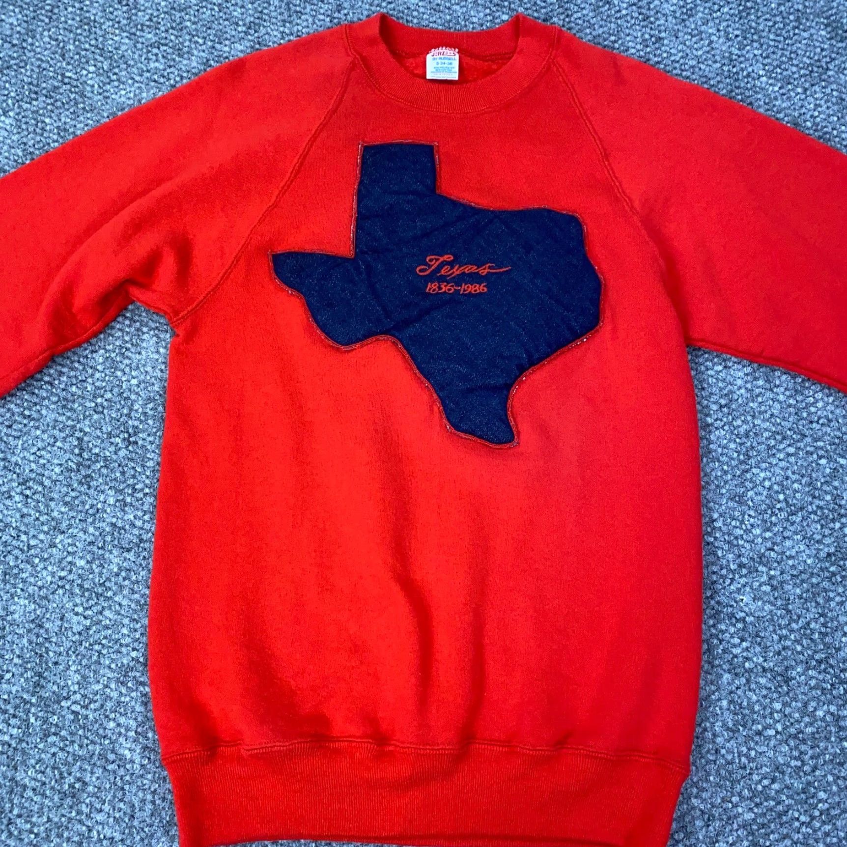 Jerzees VTG Texas Sweatshirt Womens Small Red Puffy Denim 3D Embroidery 150 Year 80s USA Size S / US 4 / IT 40 - 2 Thumbnail