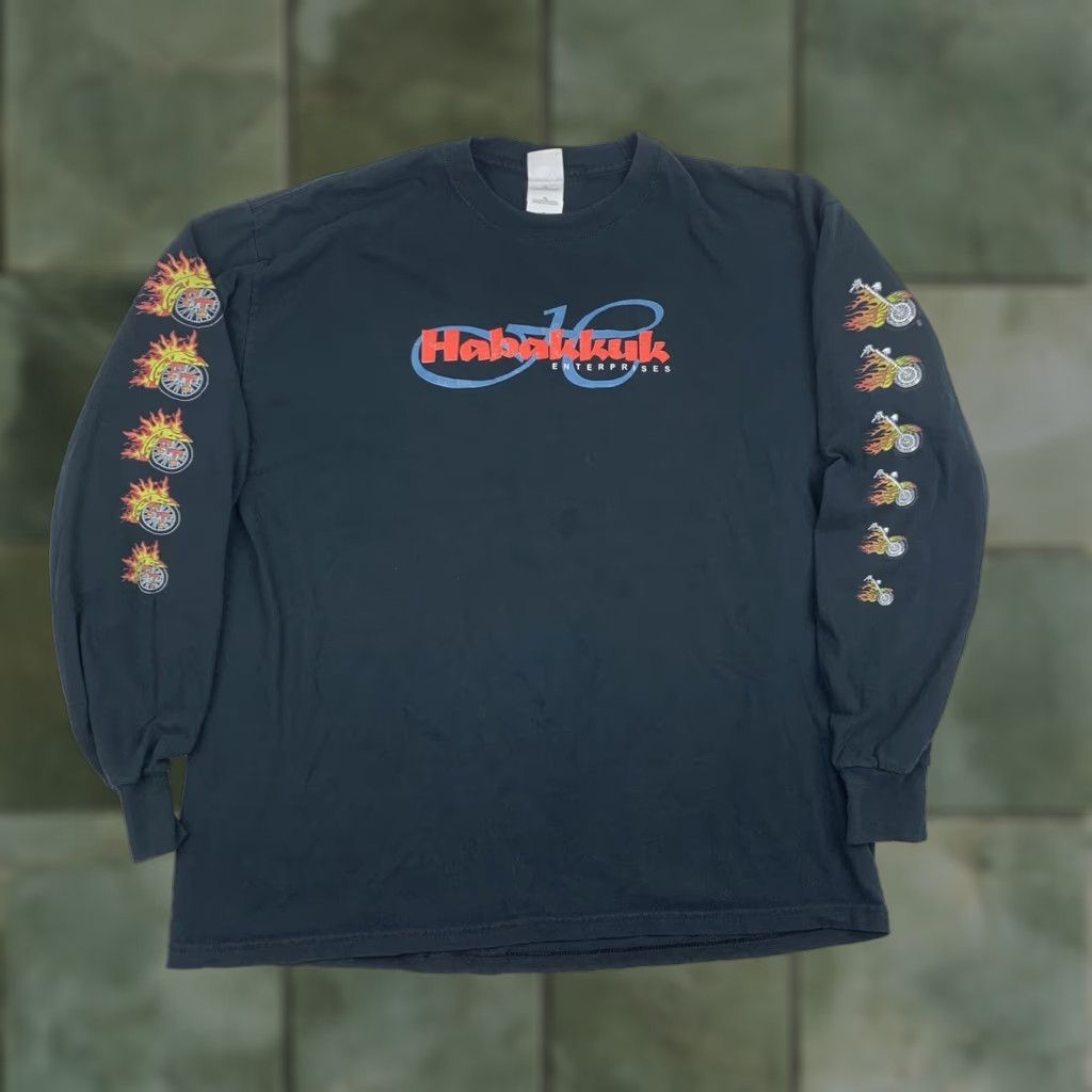 Gildan VINTAGE Habakkuk Enterprises Long Sleeve Shirt Men's XL Black Motorcycles Flames 90s Y2K Shirt Size US XL / EU 56 / 4 - 1 Thumbnail