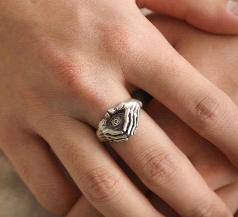 Sterling Silver × Vintage Resizable 925 Sterling Silver Hand Eye Ring Size ONE SIZE - 6 Thumbnail