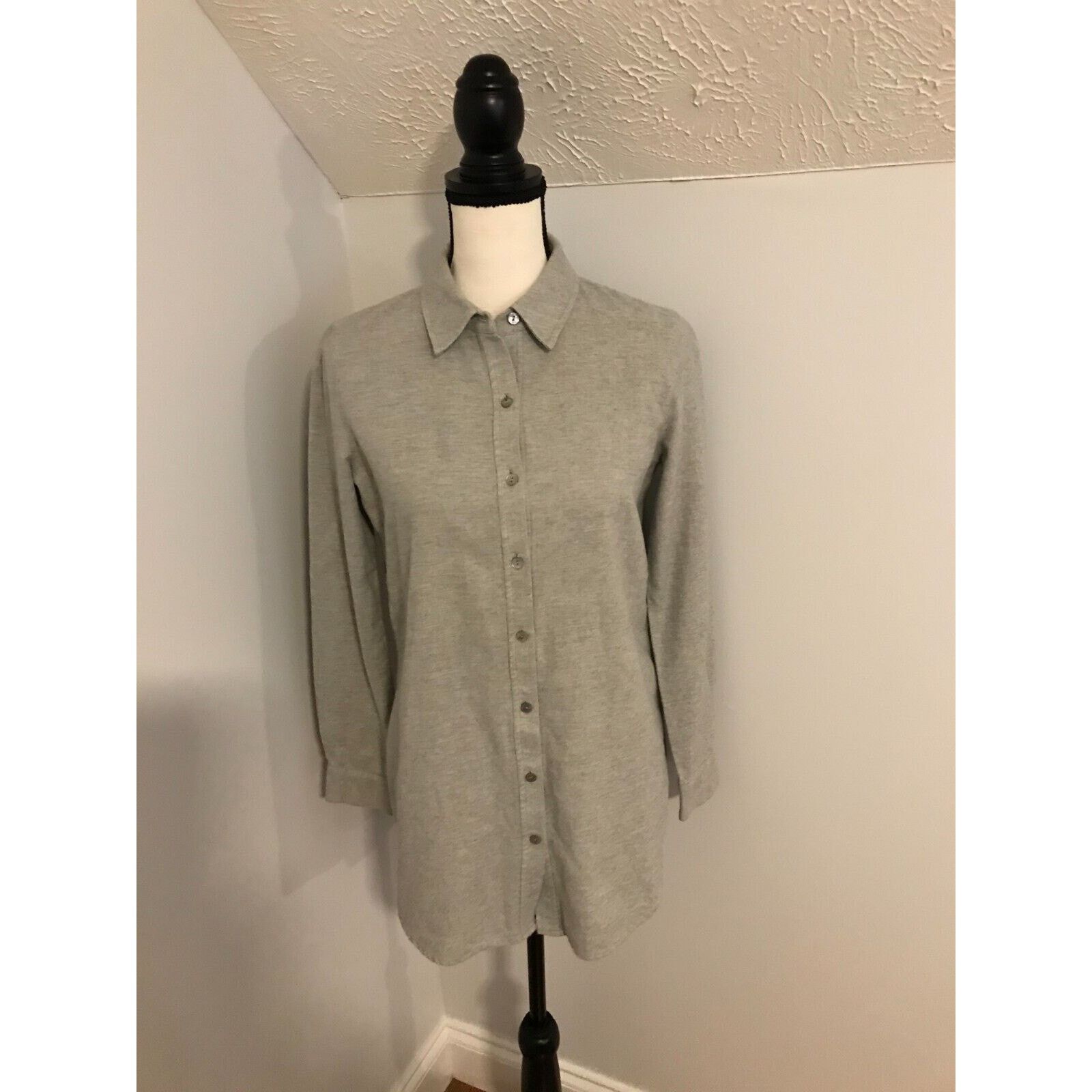 Eileen Fisher Eileen Fisher Organic Cotton Gray Flannel Button Blouse Size XXS / US 00 / IT 34 - 1 Thumbnail