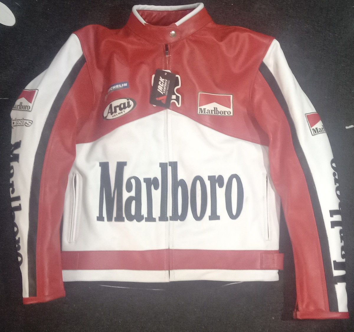 Genuine Leather × Marlboro Vintage Men’s Red and White Rare Marlboro Motorcycle Jacket Size US S / EU 44-46 / 1 - 5 Thumbnail