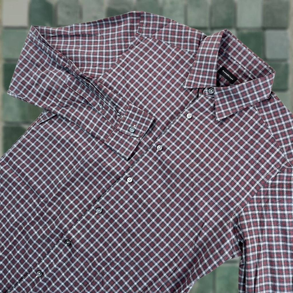 Ermenegildo Zegna Ermenegildo Zegna Shirt Men Medium Grey Burgundy Multi Plaid Designer Long Sleeve Shirt Size US M / EU 48-50 / 2 - 1 Thumbnail