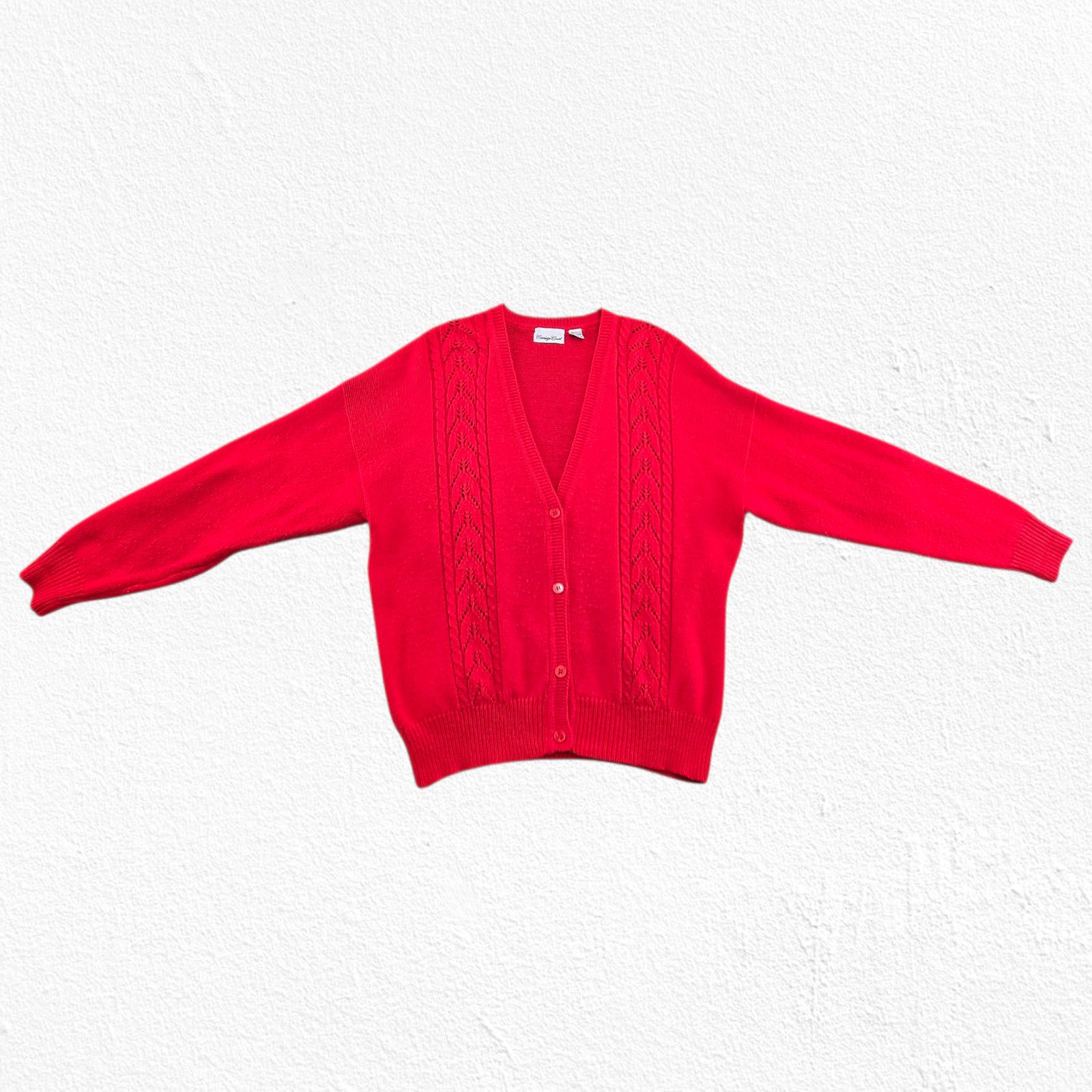 Vintage Y2K Bright Red Pointelle Cardigan Sweater Size Large Size L / US 10 / IT 46 - 3 Thumbnail