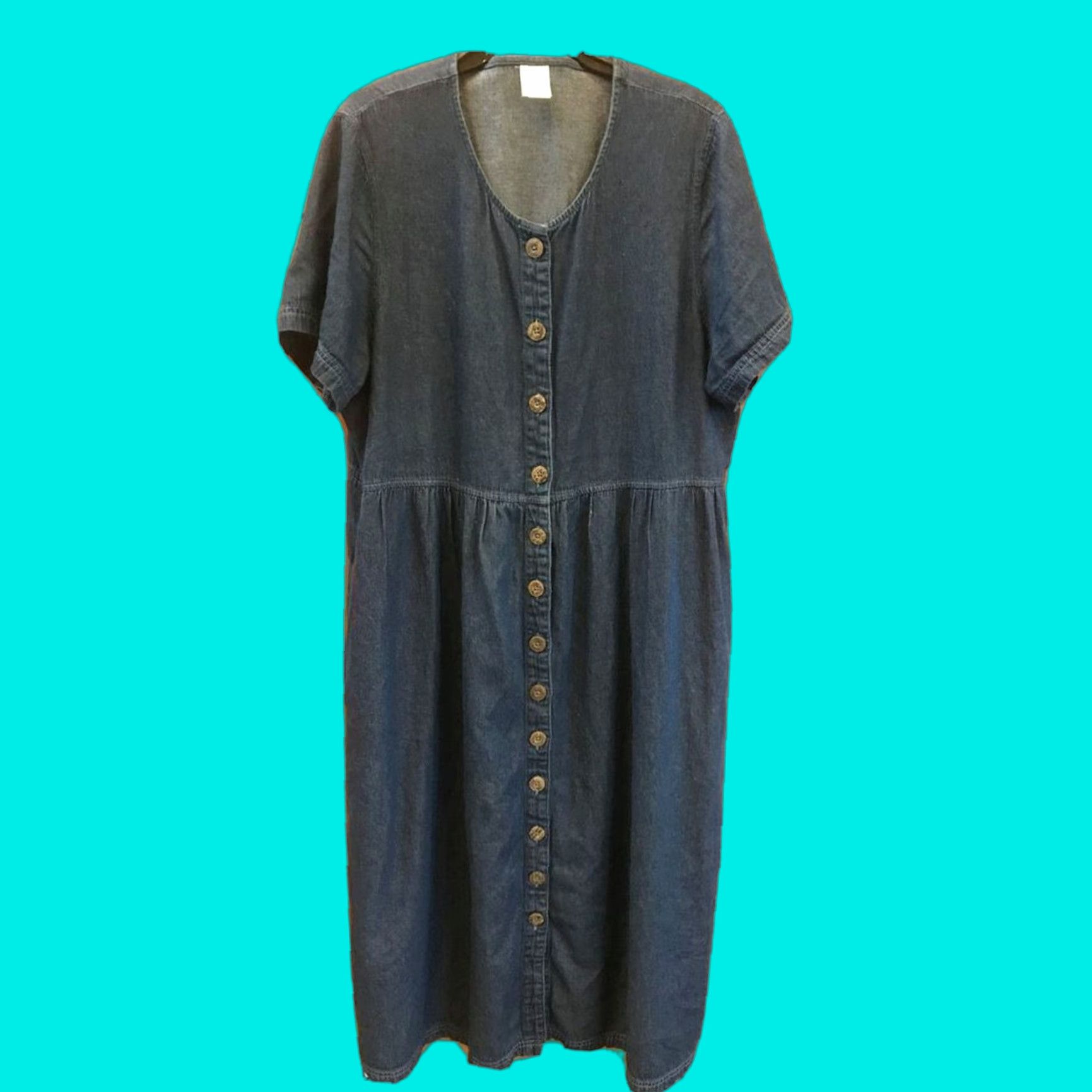 Blair Blair Denim Maxi Dress Button Down Short Sleeve XL Pockets Women Blue Regular Size XL Dress Length Midi Fit & Flare Size 40" / US 18 - 1 Thumbnail