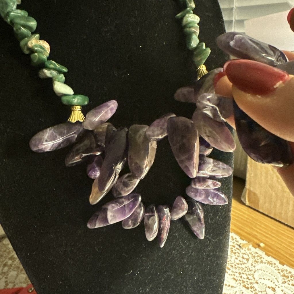 Handmade Vintage Amethyst Purple Green Real Multi Stone Statement Nec Size ONE SIZE - 13 Thumbnail