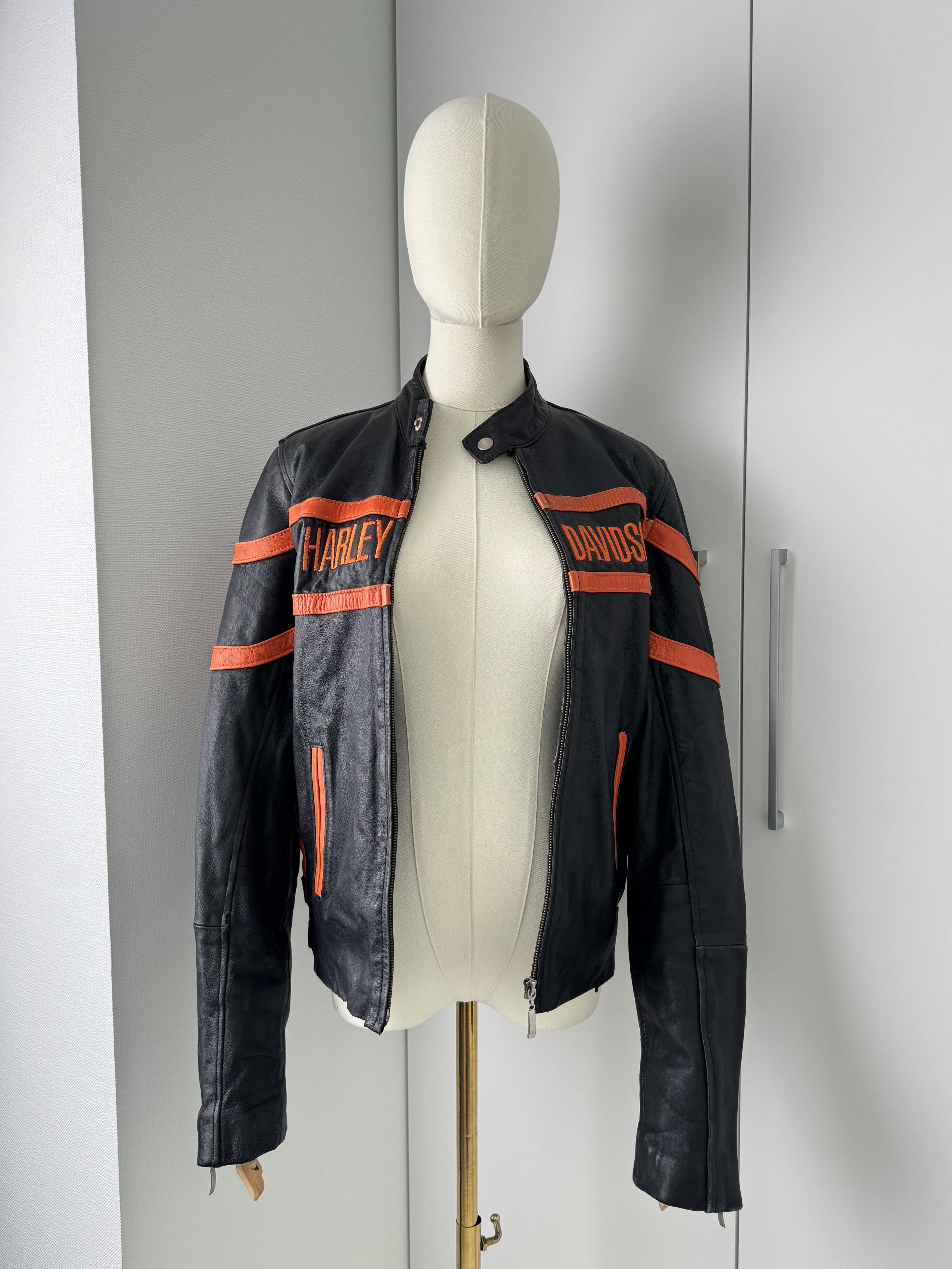 Vintage Y2K Leather Jacket Womens Orange Biker Zip Up Moto Style Size M / US 6-8 / IT 42-44 - 3 Thumbnail