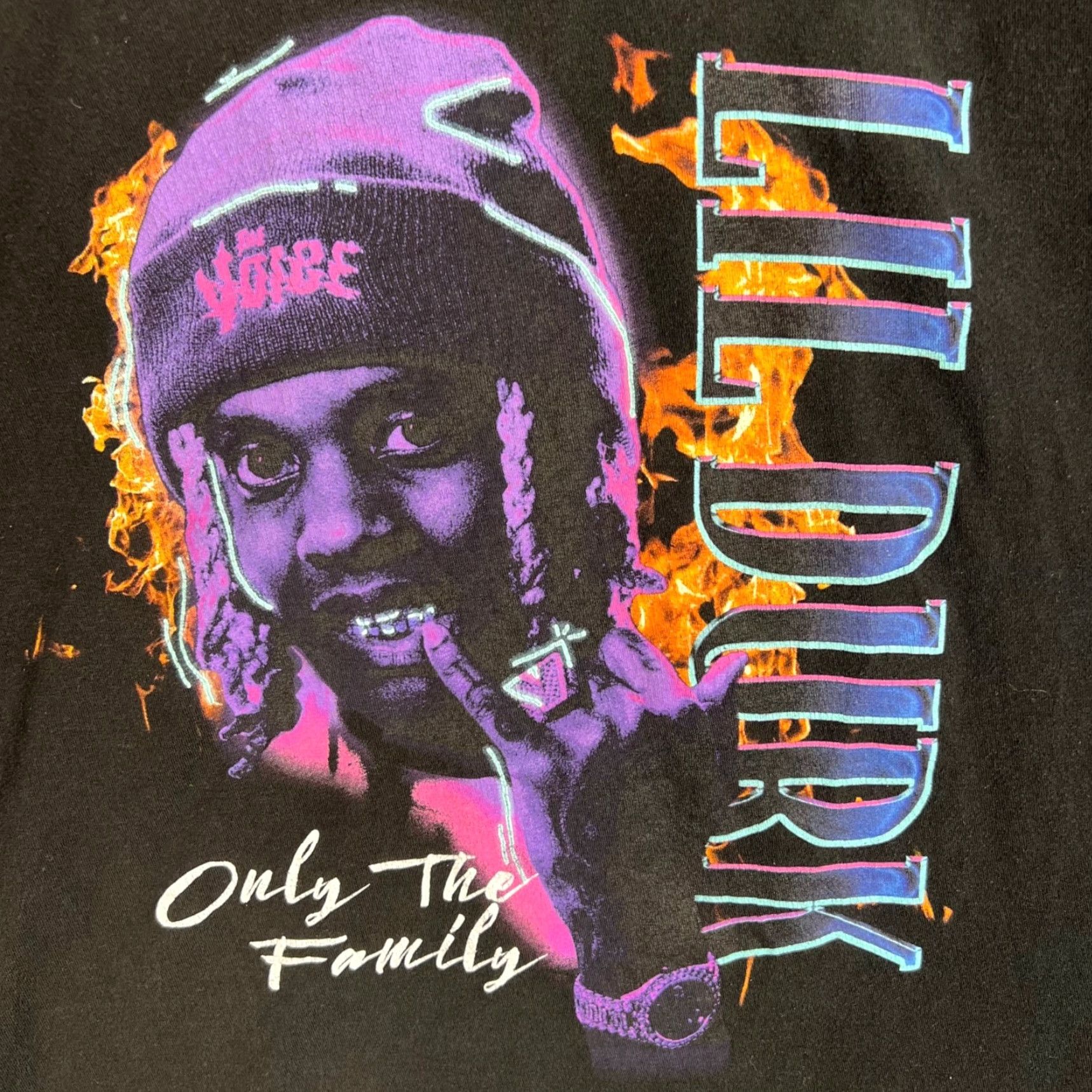 Vintage VINTAGE Lil Durk Graphic T-Shirt Black "Only The Family" Flame Design Large Mens T-Shirt L Black Rapper Logo Crew Neck Short Sleeve Size US L / EU 52-54 / 3 - 6 Thumbnail
