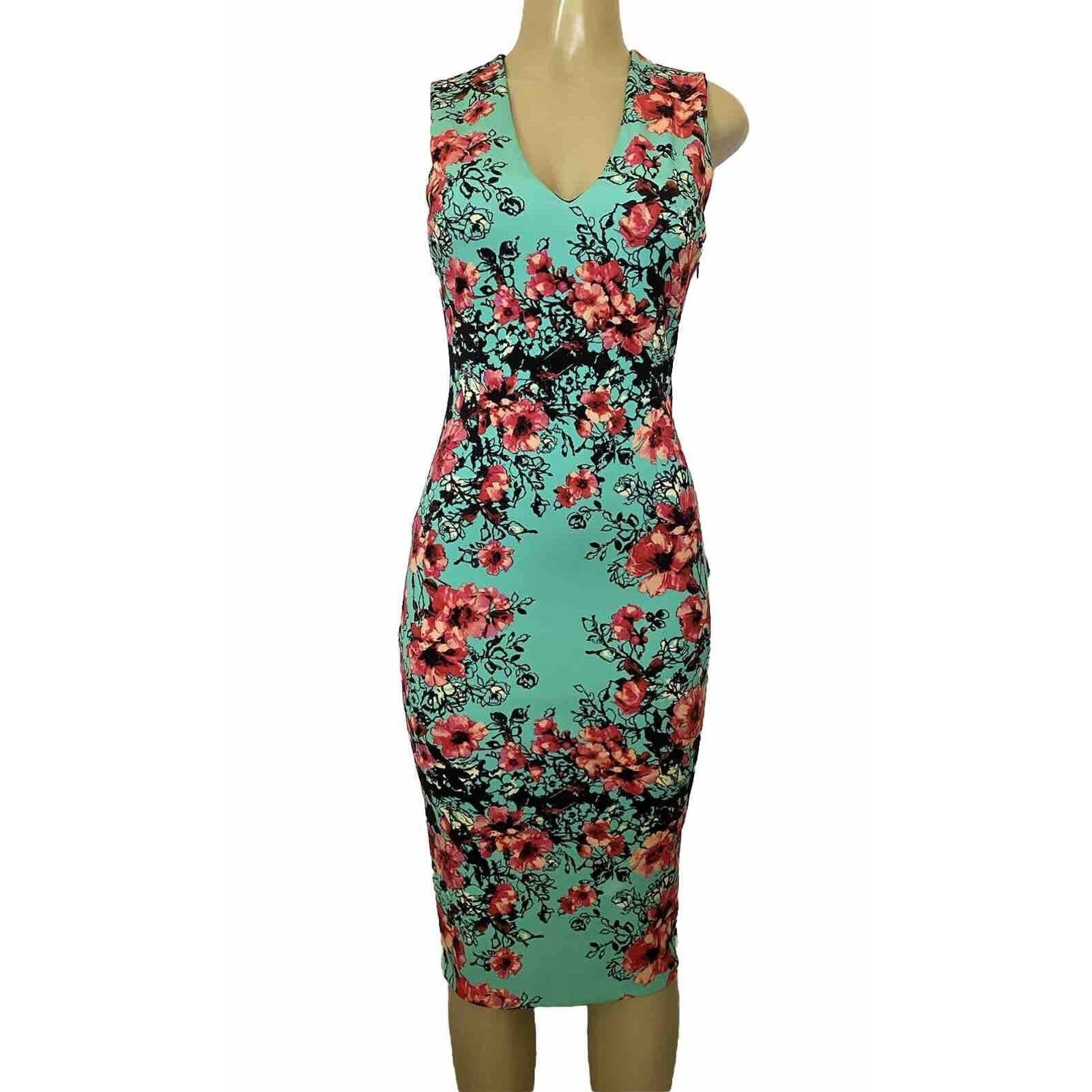 image of Fuzzi Floral Dress Sheath Midi Sleeveless V Neck Floral S in Blue, Women's (Size Small)