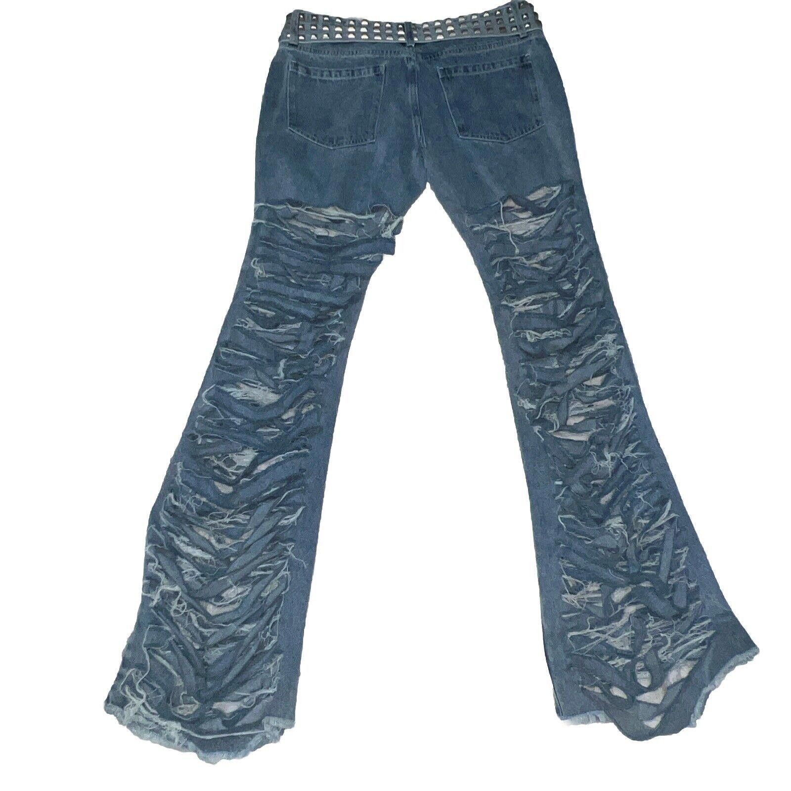 Designer M Destroyed Bootcut Jeans Dolls Kill Pants Shredded Cut Torn Size 32" / US 10 / IT 46 - 9 Thumbnail