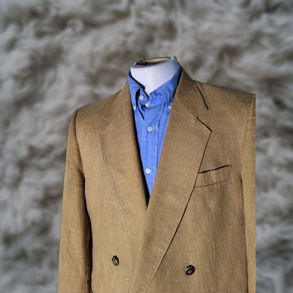 VINTAGE Progressive Image Los Angeles SPORT COAT Jacket Blazer Double Breasted Notch Lapel 40R Brown Wool Linen Polyester Regular Man Mens