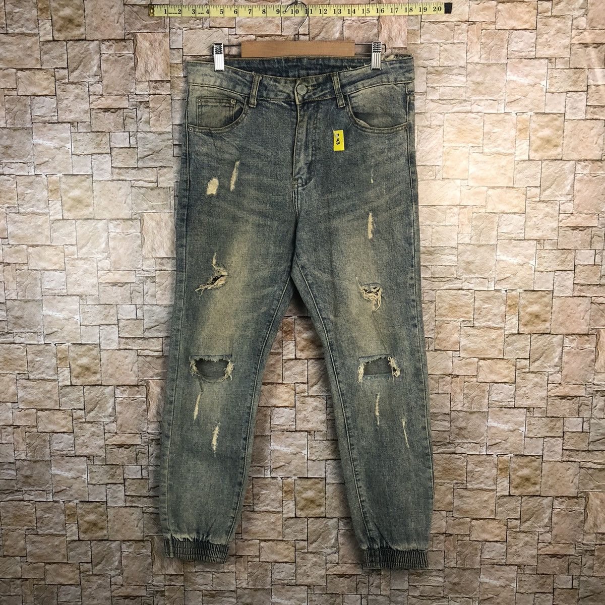 Japanese Brand Bvsseve Blue Distressed ripped jogger Denim Pants #A43 Size US 32 / EU 48 - 1 Thumbnail