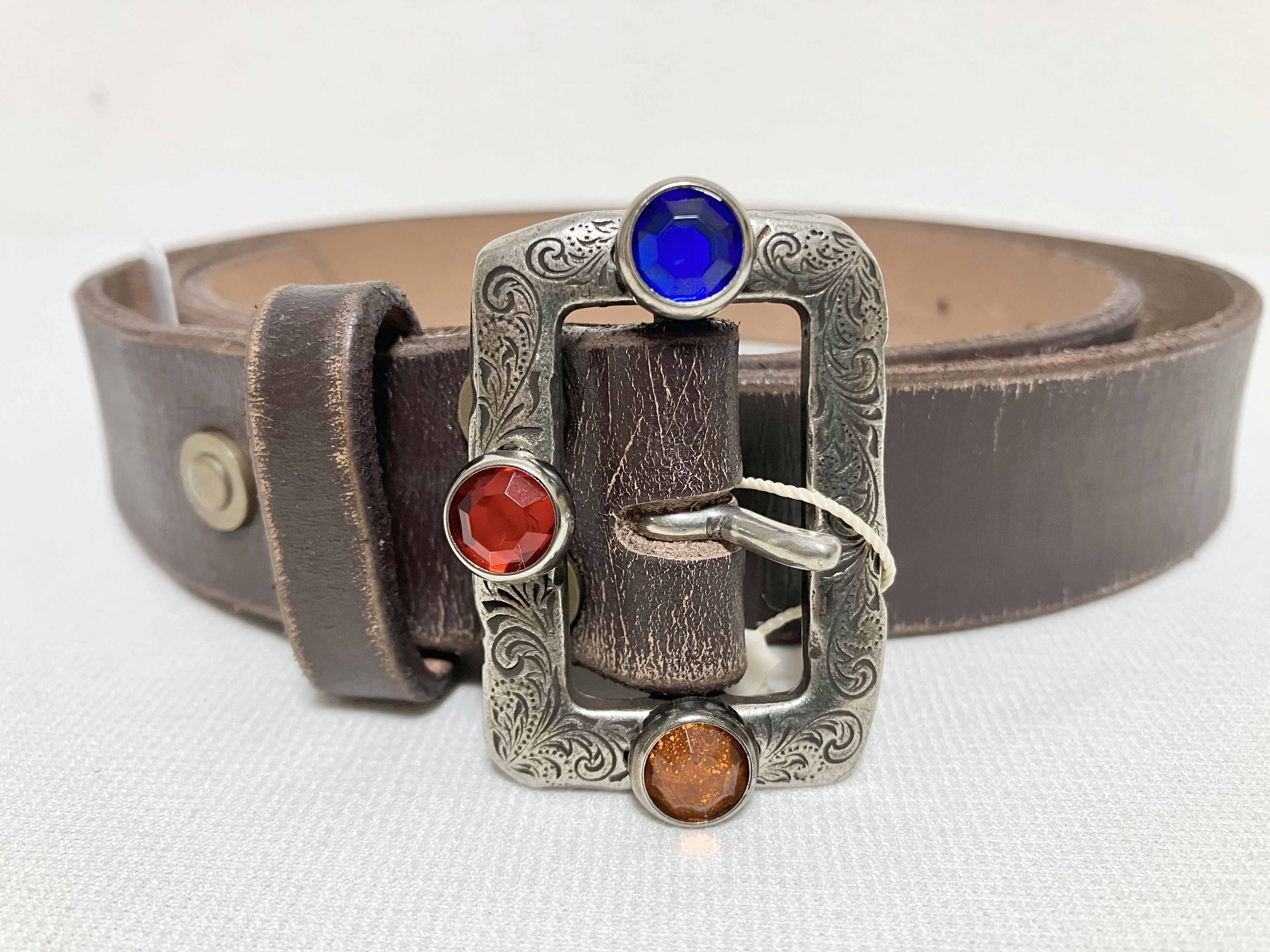 Kapital Oil leather studs disco buckle belt brown new