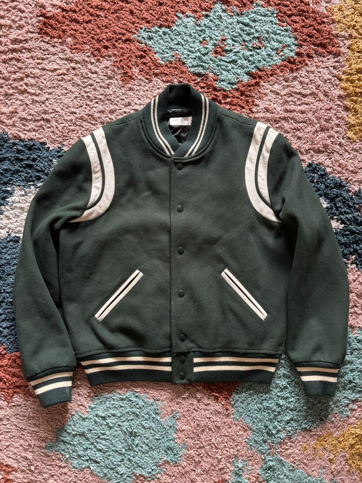 SAINT LAURENT PALLADIUM Teddy Jacket in Black Satin Viscose