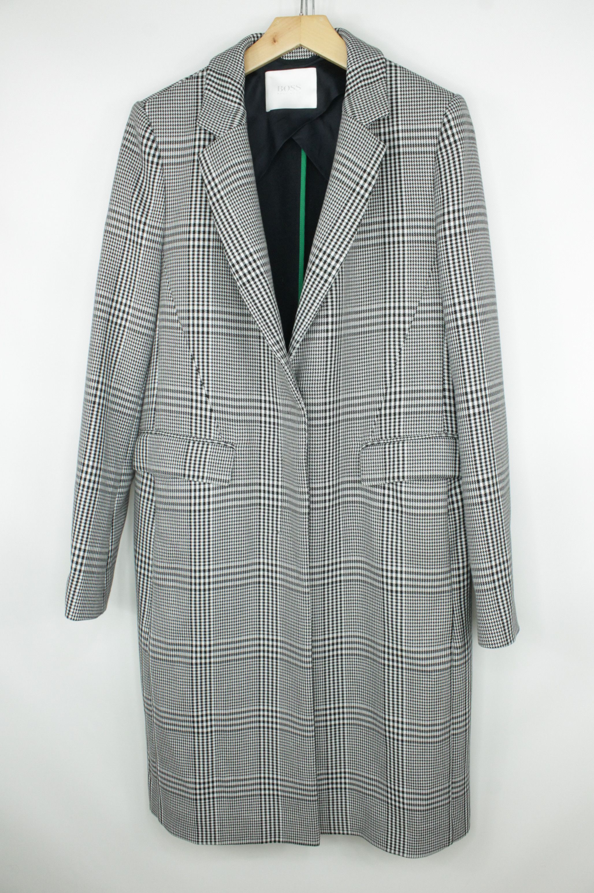 Hugo Boss Hugo Boss Houndstooth Check Wool Mid-Weight Coat Size L / US 10 / IT 46 - 1 Thumbnail