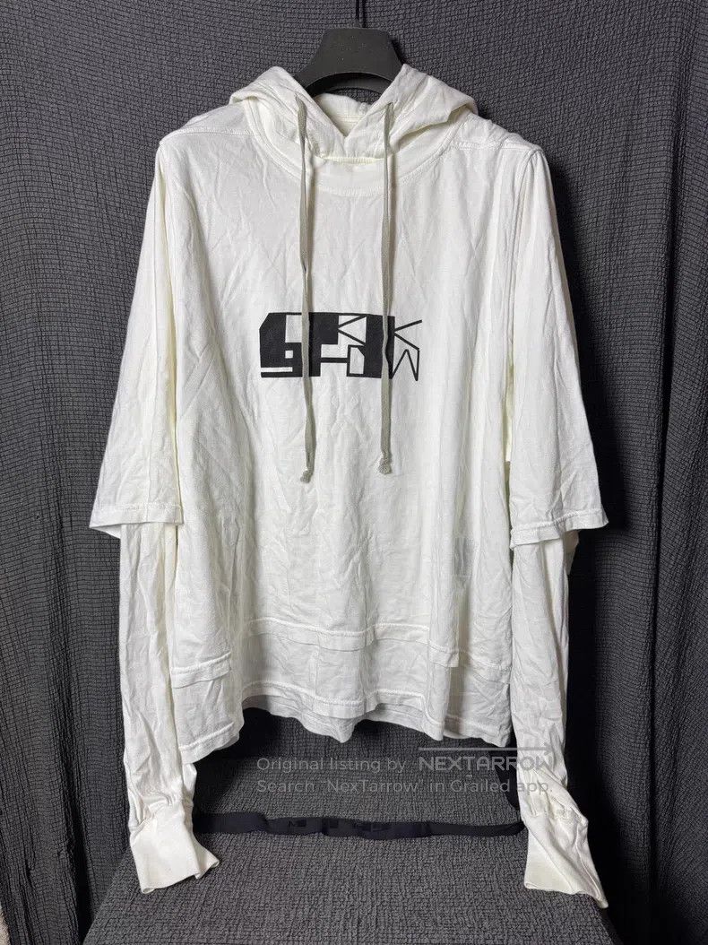 Rick Owens Rick Owens 22SS Double Slogan Drawstring Ribbon Hood Sweat Size US L / EU 52-54 / 3 - 1 Thumbnail