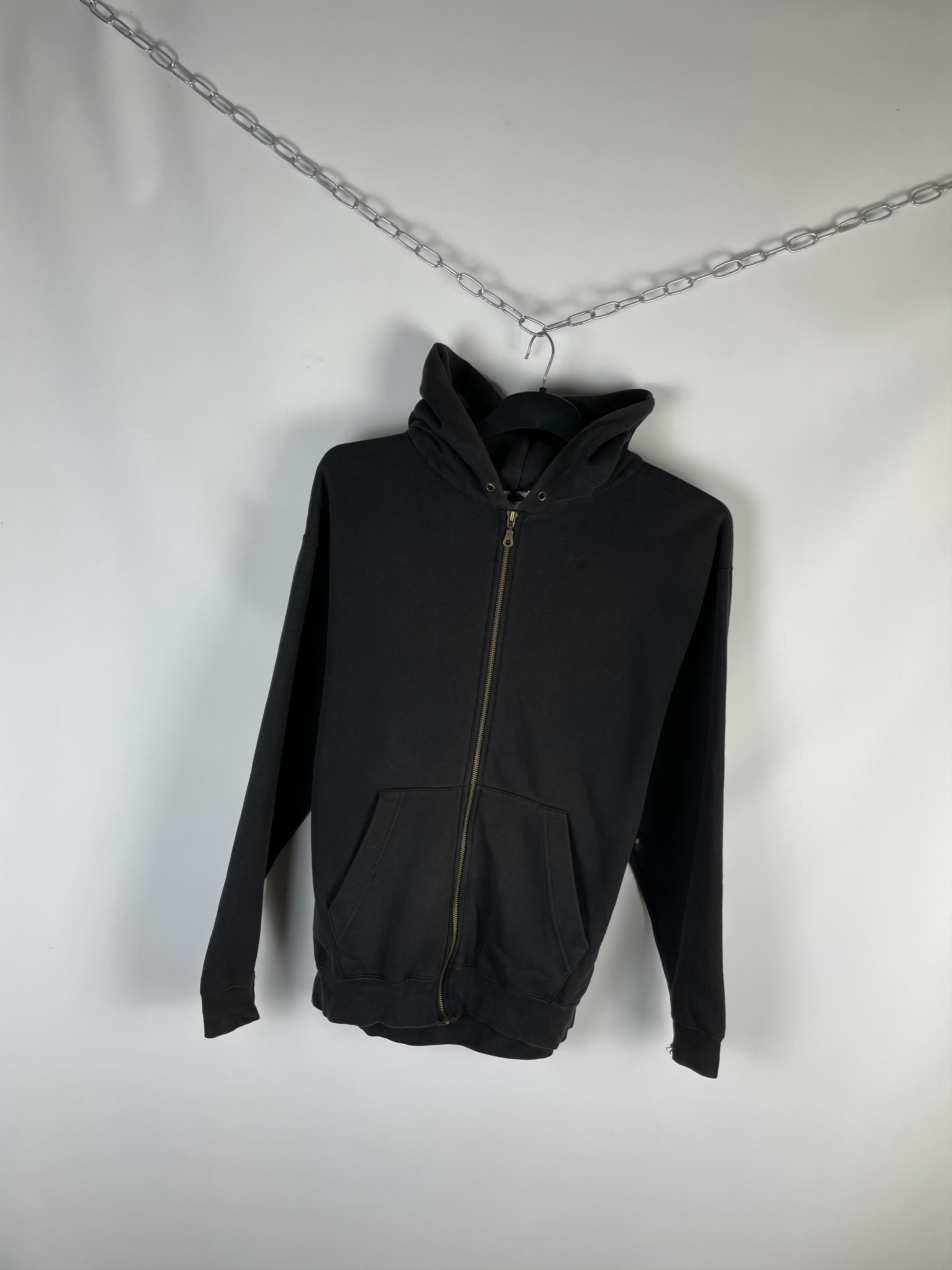 Fruit Of The Loom Vintage 90s Blank Black Zip Hoodie Size US M / EU 48-50 / 2 - 2 Thumbnail