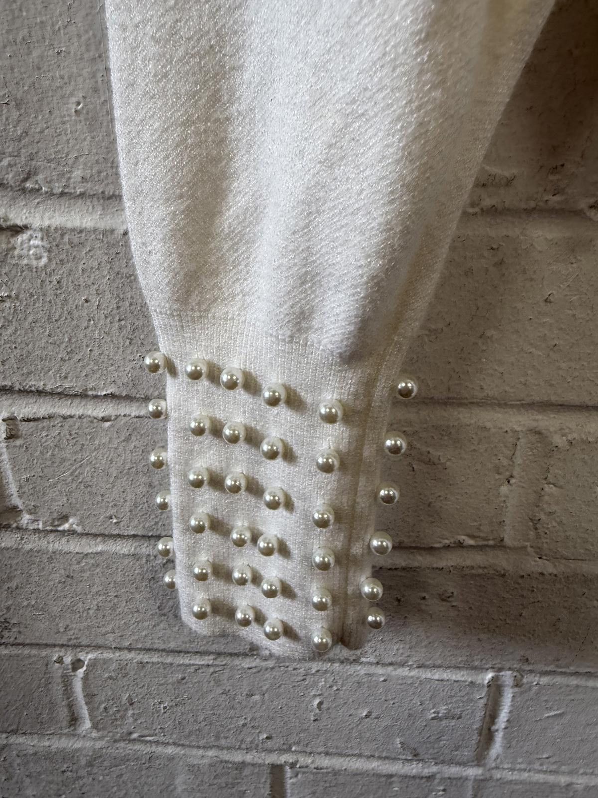 River Island Women's White Sweater with Pearl Embellishments Size L / US 10 / IT 46 - 2 Thumbnail