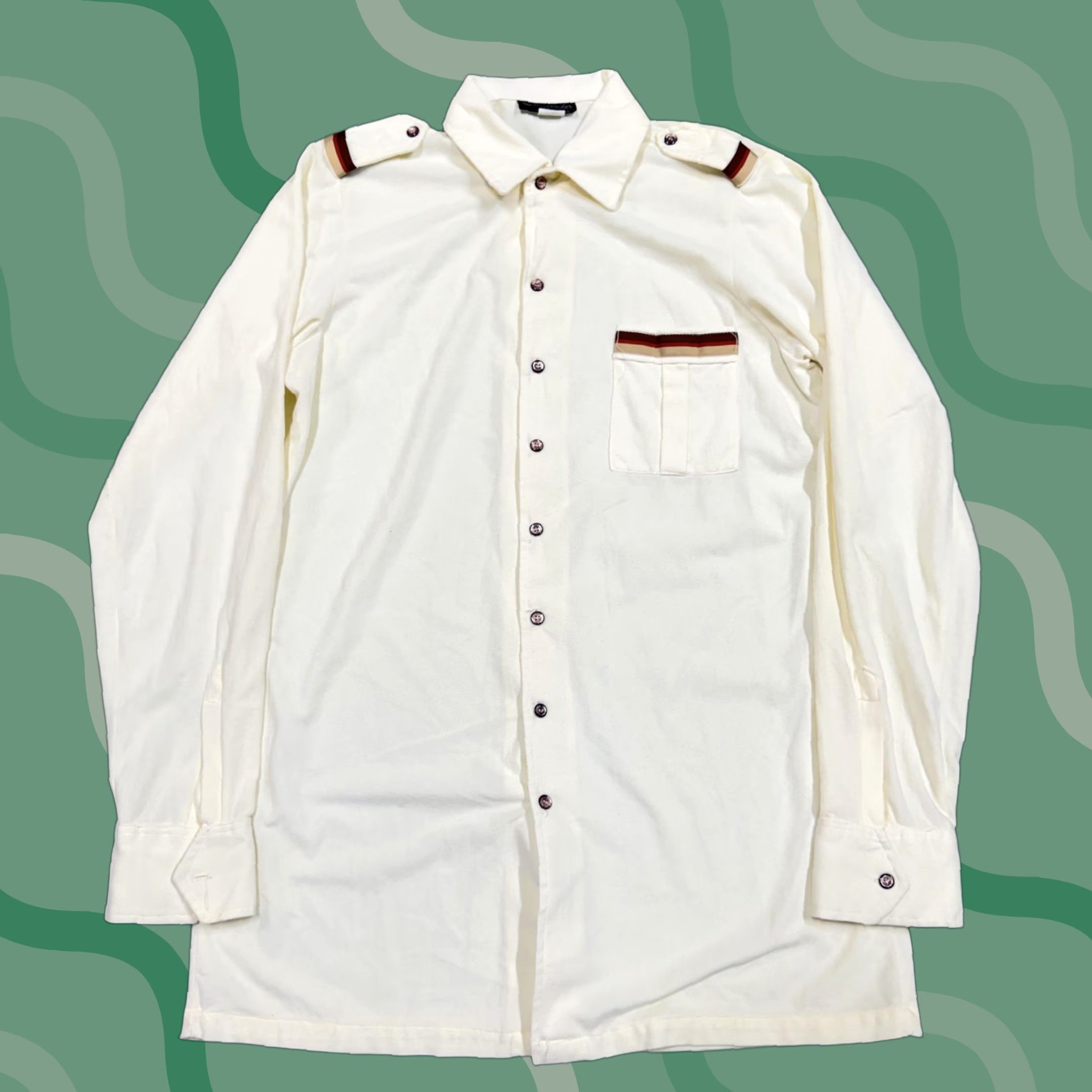 Epaulet VINTAGE Alexander Martin Shirt Mens LT White Military Epaulet Button Front Long Sleeve Size US L / EU 52-54 / 3 - 1 Thumbnail