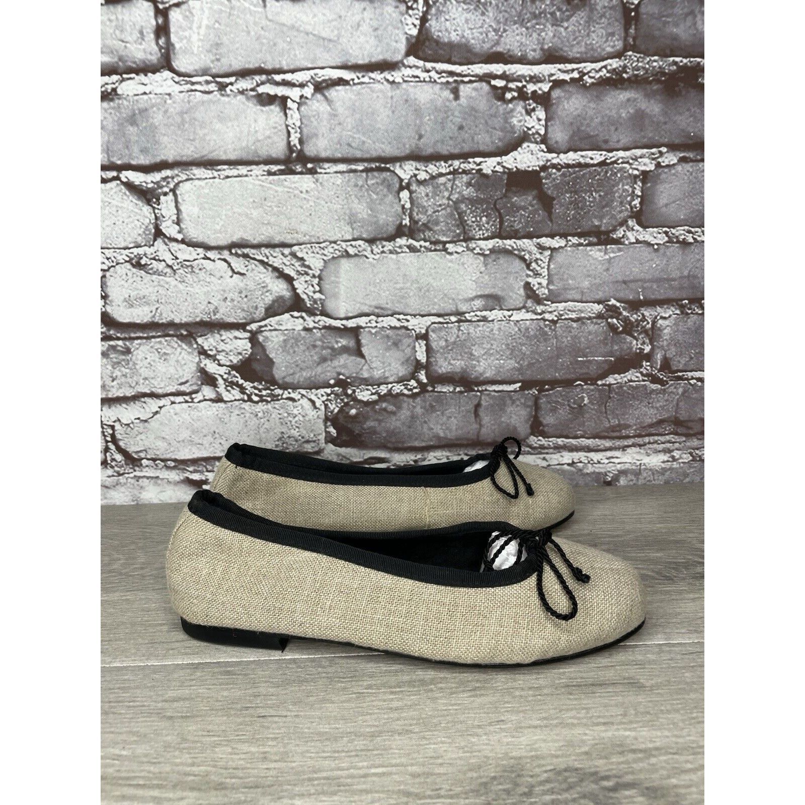 Other Kokua Tan Canvas Fabric Black Bow Casual Ballet Flats Shoes Size US 6.5 / IT 36.5 - 16 Thumbnail