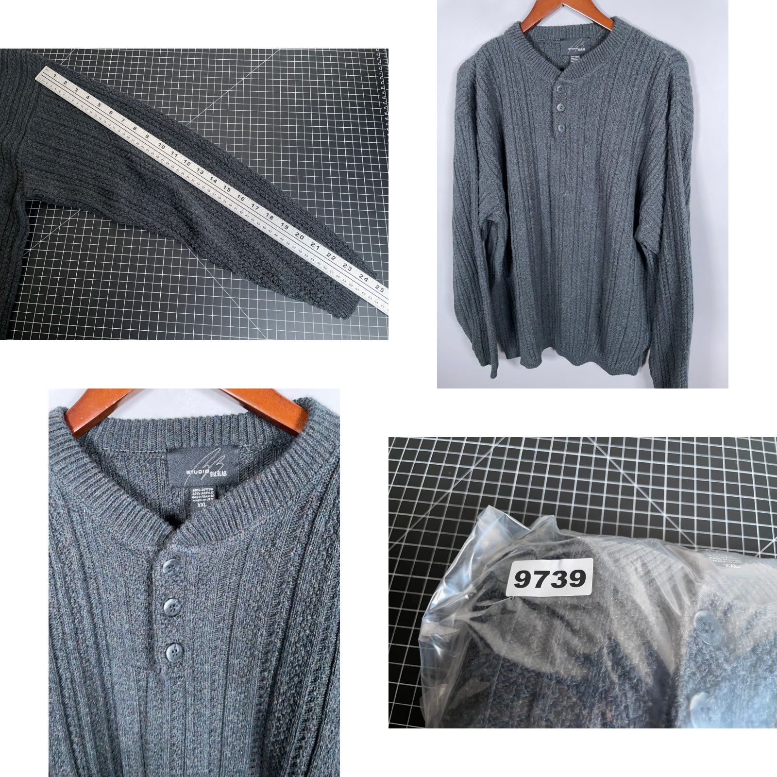 Bill Blass Vintage Bill Blass Men's 2XL Henley Sweater Gray Heavyweight Cotton Blend Chunky Knit Fall Winter Size US XXL / EU 58 / 5 - 8 Thumbnail