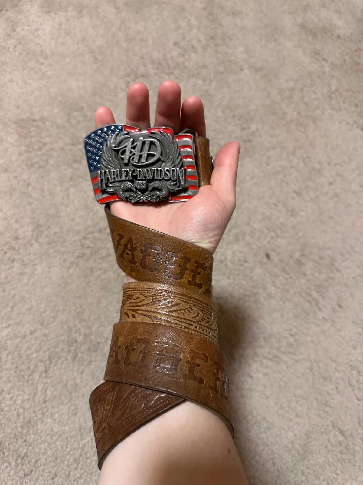 Harley Davidson Harley-Davidson Belt 1990s Stars and Stripes Harley-Davidson Size ONE SIZE - 1 Thumbnail