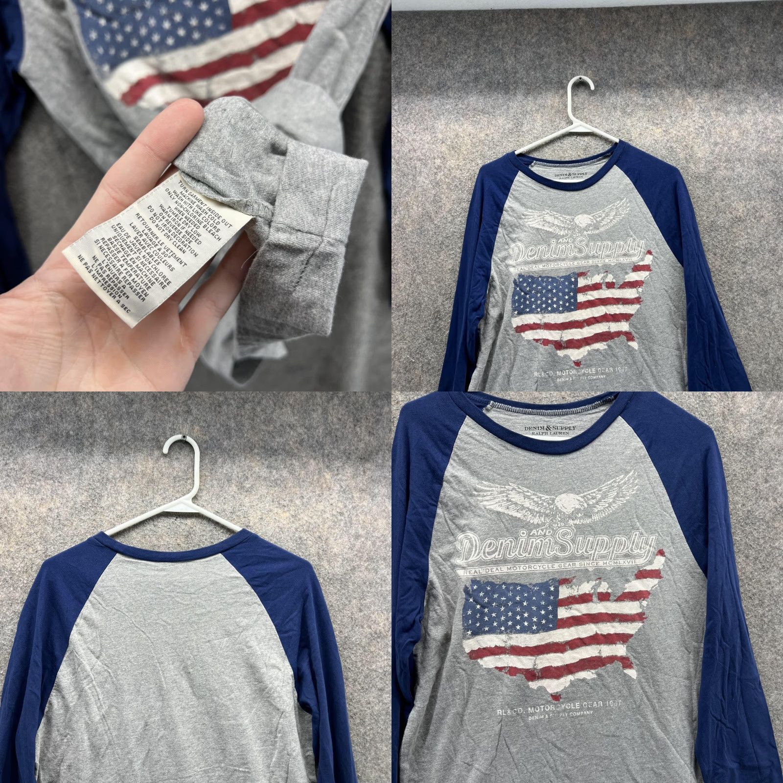 Ralph Lauren VINTAGE Denim & Supply Ralph Lauren Shirt Men Medium Gray Blue Long Sleeve USA Flag Cotton Size US M / EU 48-50 / 2 - 8 Thumbnail