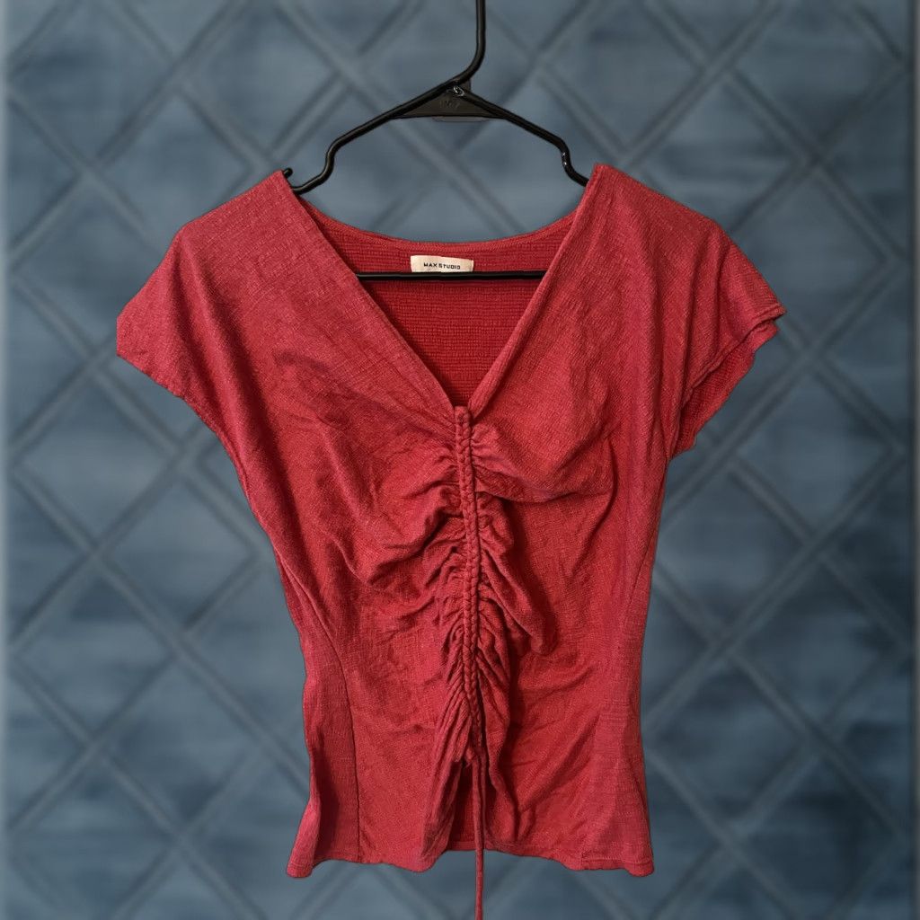 Vintage Max Studio Blouse Shirt Womens Large Red V-neck Sleeveless Center Cinched Cap Sleeve Size L / US 10 / IT 46 - 1 Thumbnail