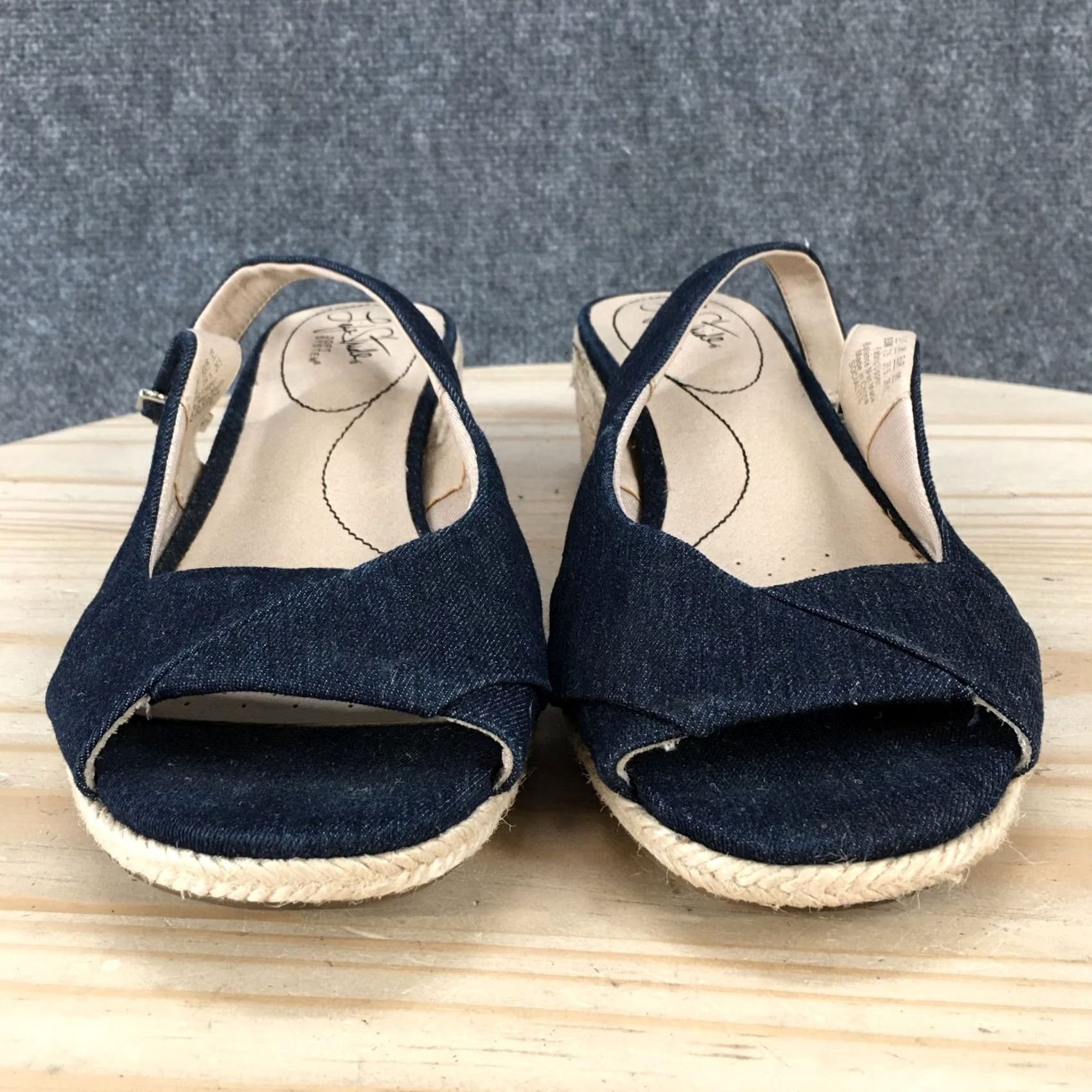 Vintage LifeStride Sandals Womens 9.5 W Socialite Espadrille Wedge Slingback Blue Fabric Size US 10 / IT 40 - 7 Thumbnail