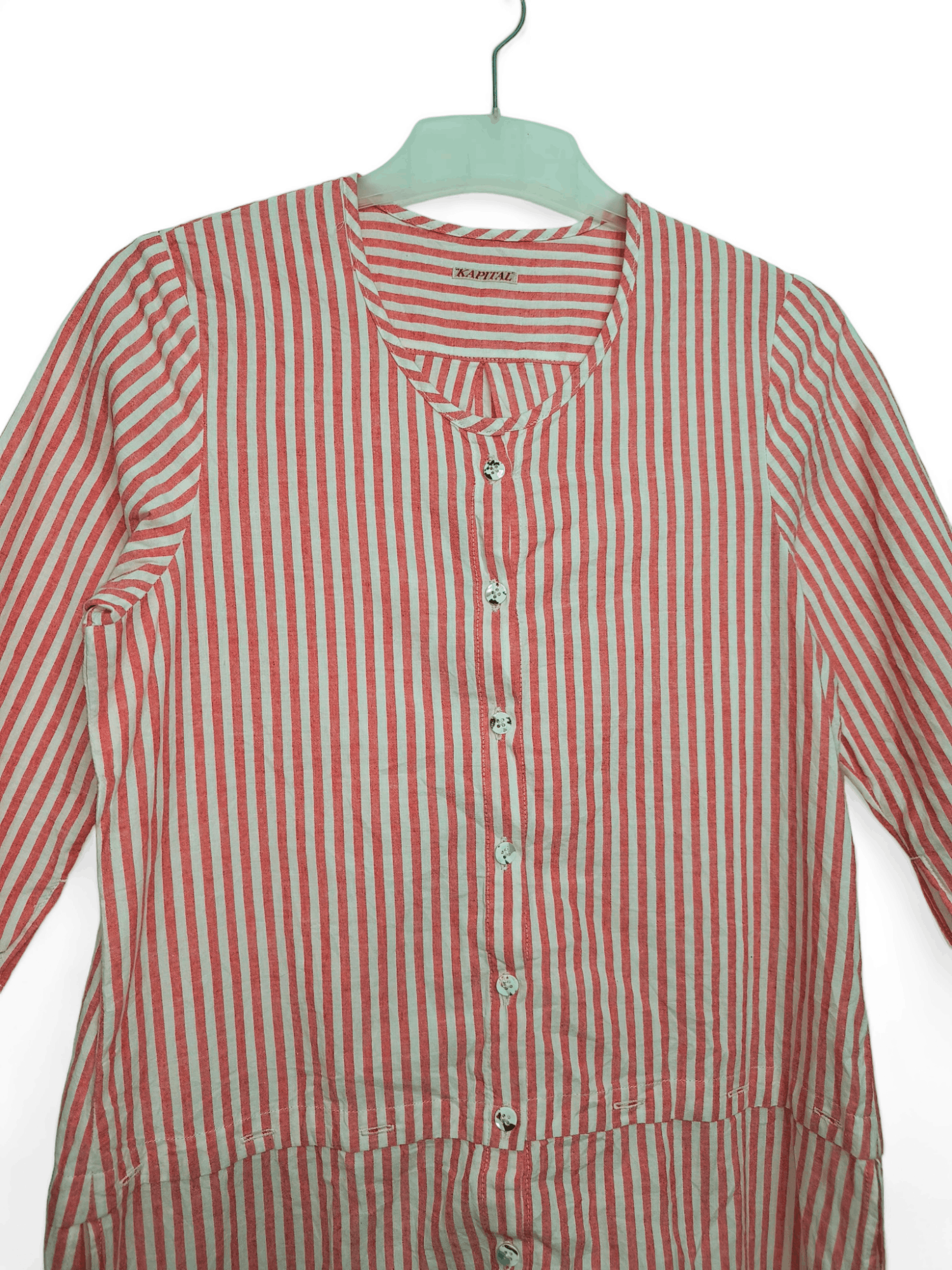 Kapital Kapital Pink Striped Womens Long Shirt Button Avant Garde Size XS / US 0-2 / IT 36-38 - 4 Thumbnail