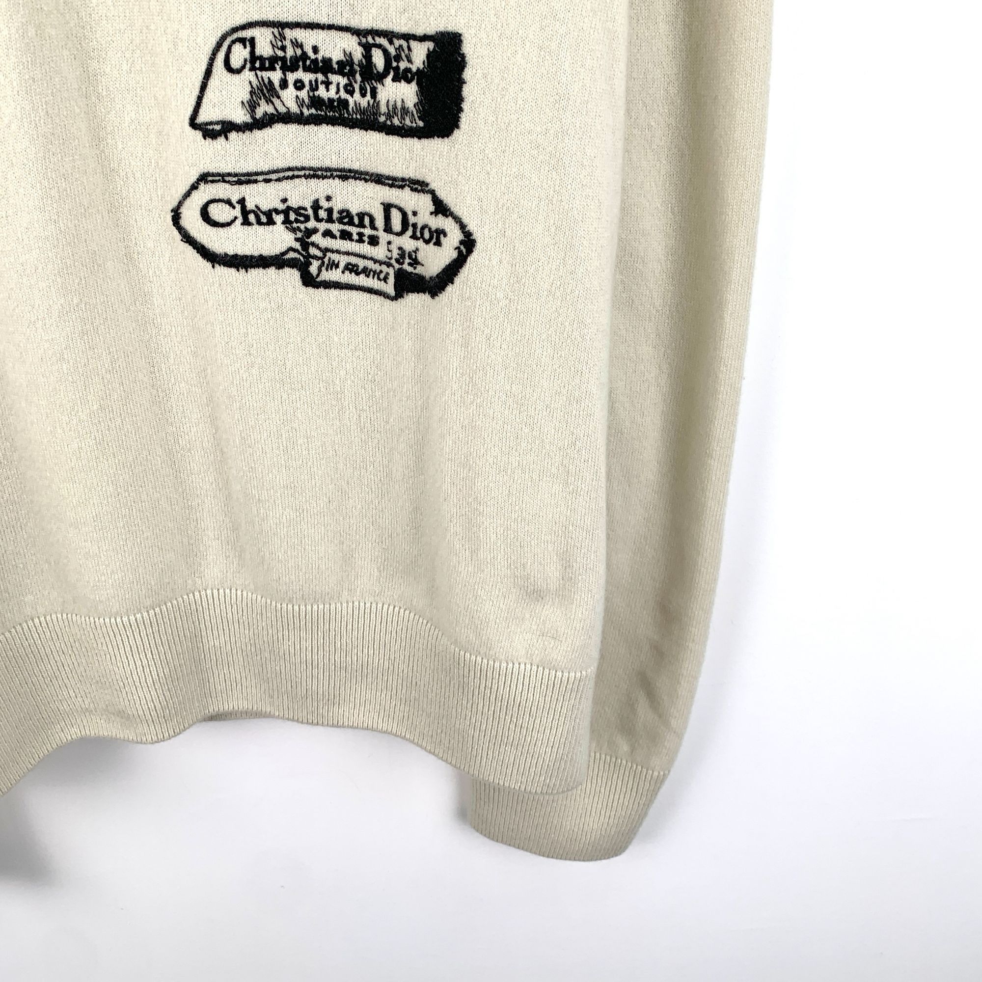 Dior CHRISTIAN DIOR Logo Label Print Beige Wool Crewneck Sweater Size US L / EU 52-54 / 3 - 5 Thumbnail