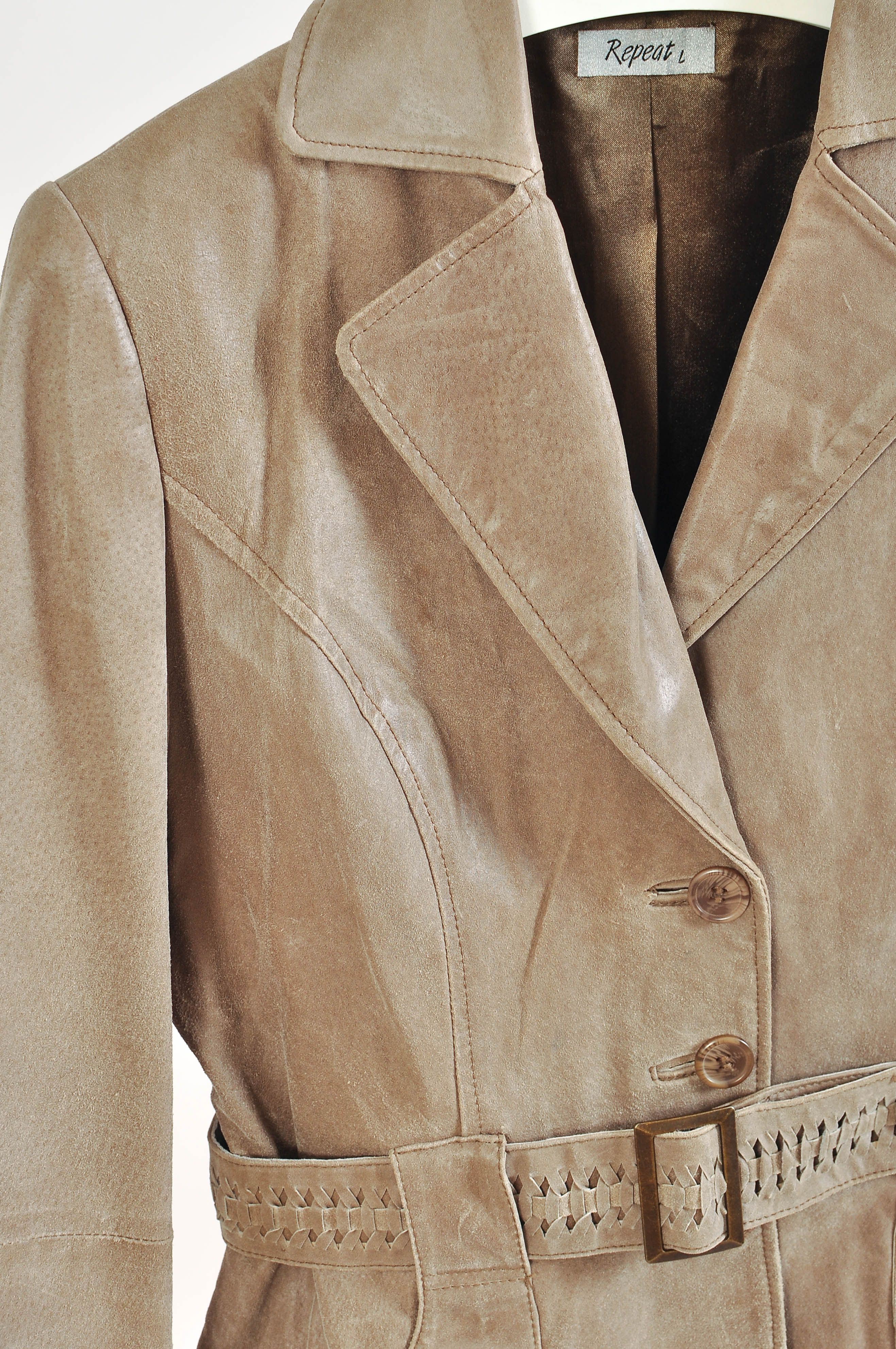 Other Vintage 00s Repeat Suede Leather Jacket Size L / US 10 / IT 46 - 2 Thumbnail