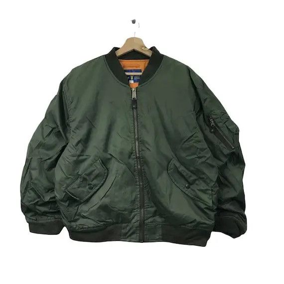 Vintage Vtg MA-1 BOMBER MILITARY Army Green Windbreaker Jacket Size L / US 10 / IT 46 - 1 Thumbnail
